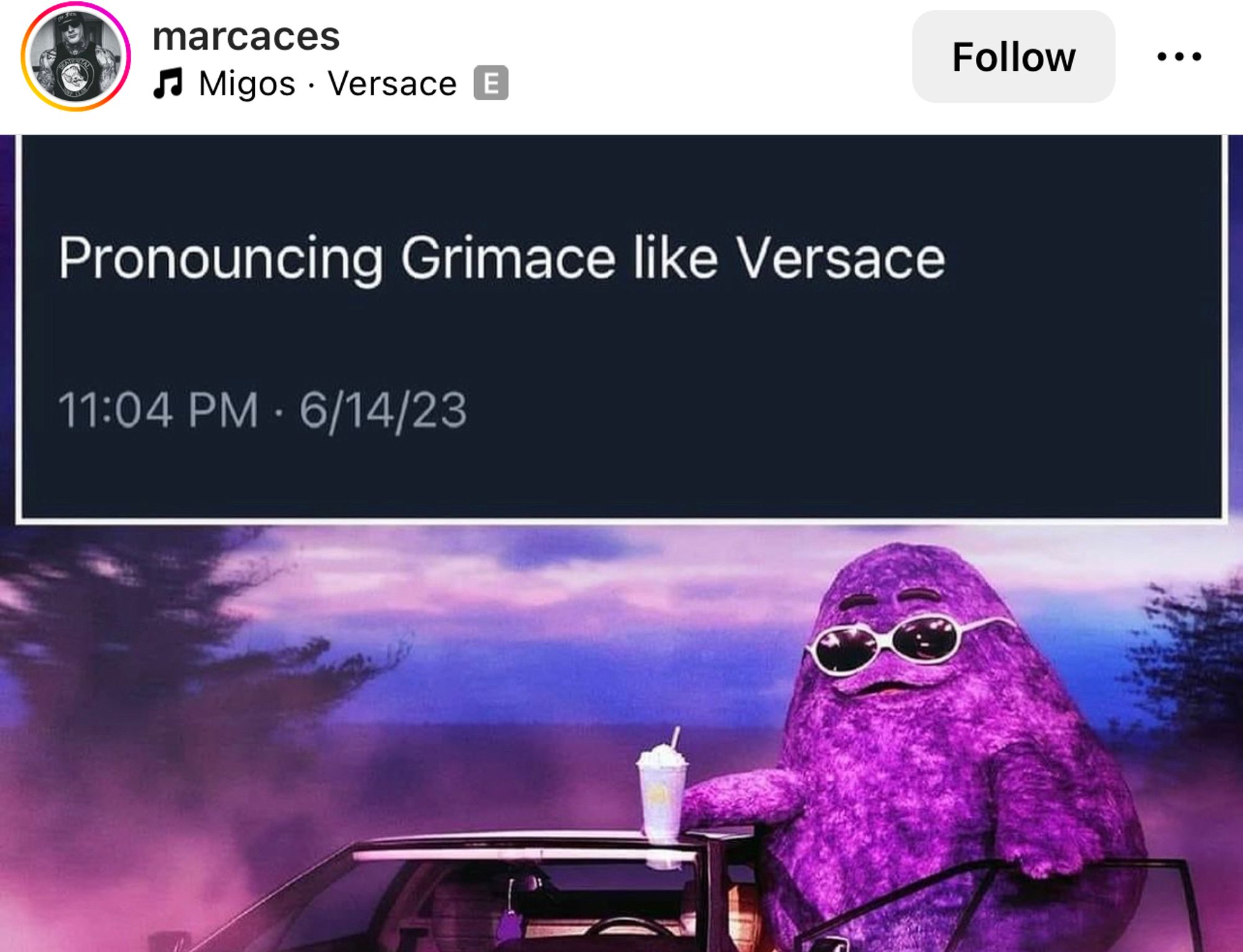 Twitter screenshot “pronouncing Grimace like Versace”