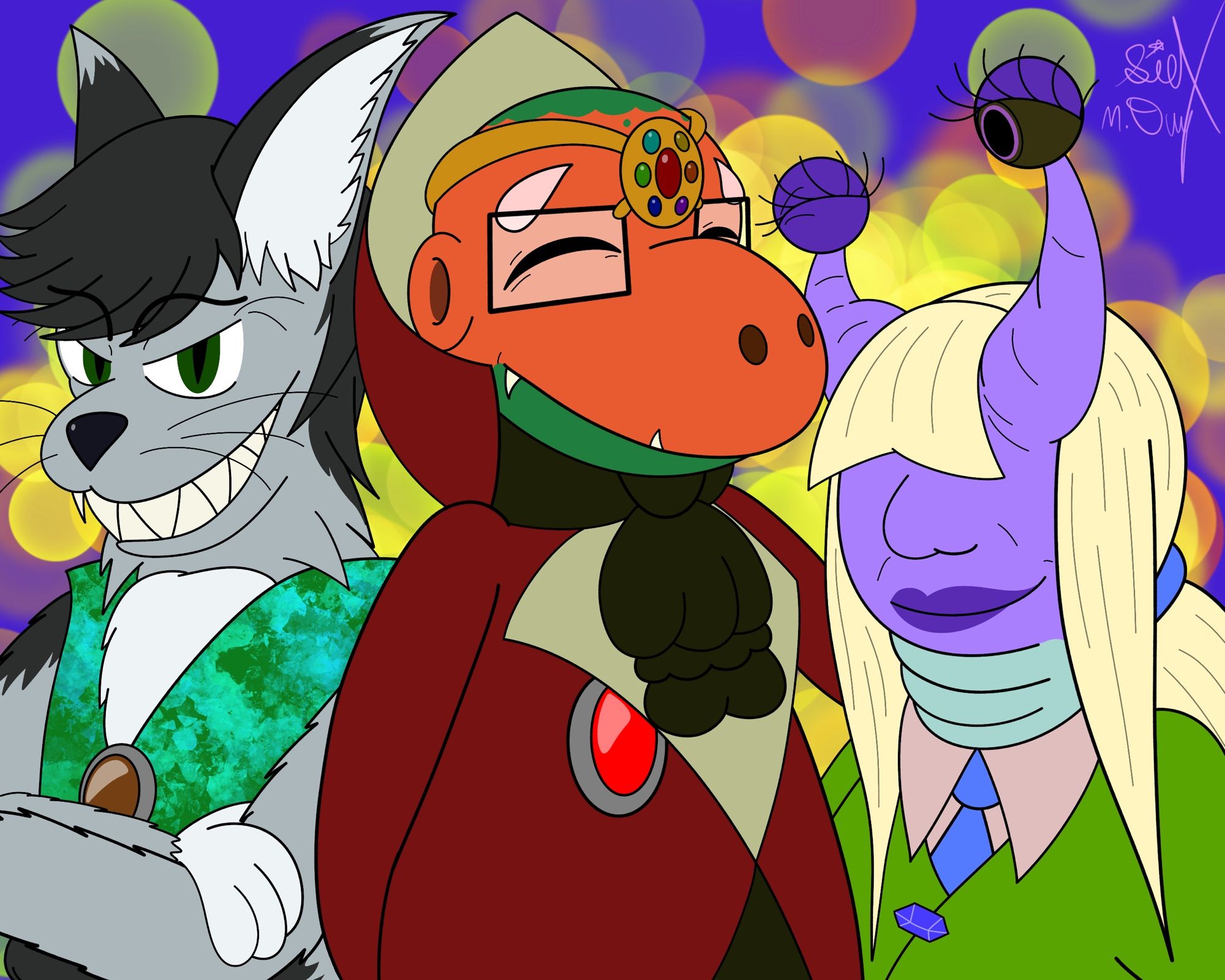 Throckmorton(my girlfriends OC to the left), Juawn(middle), and Kell(right)