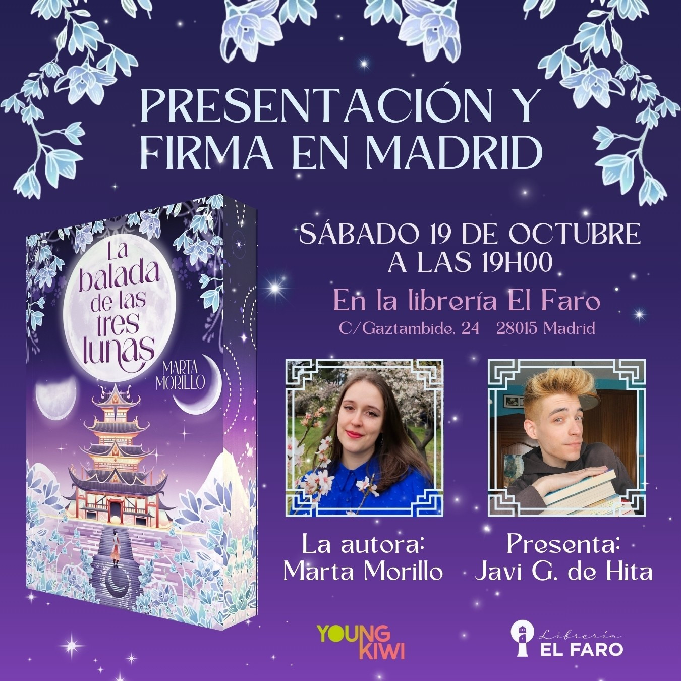 Presentación y firma en Madrid de La balada de las tres lunas. Sábado 19 de octubre a las 19 horas en la librería El Faro. Presenta Javi G. de Hita