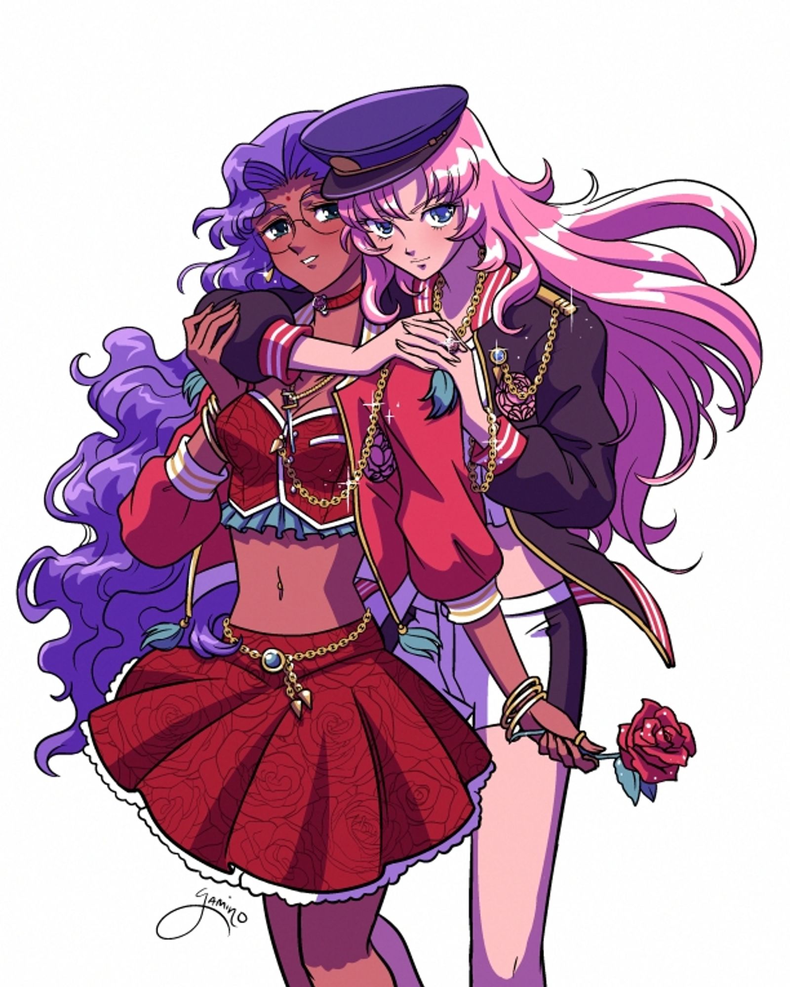 Anime artwork of Anthy Himemiya and Utena Tenjou from Revolutionary Girl Utena, drawn by the artist Yamino