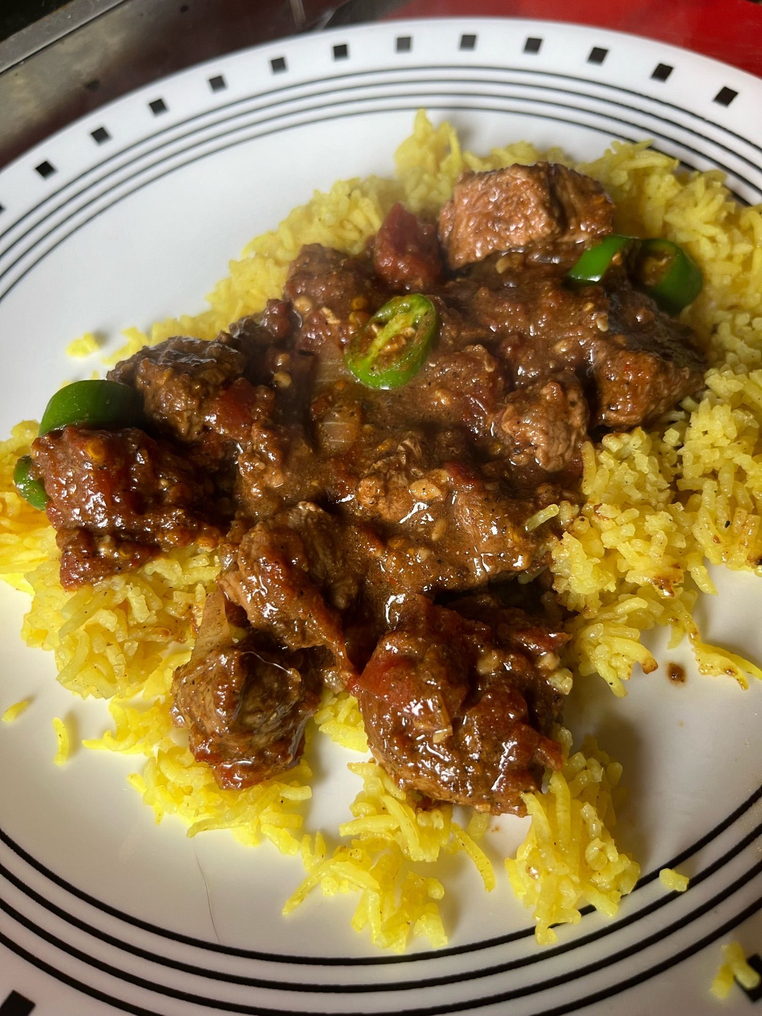 Lamb Karahi on a bed of rice