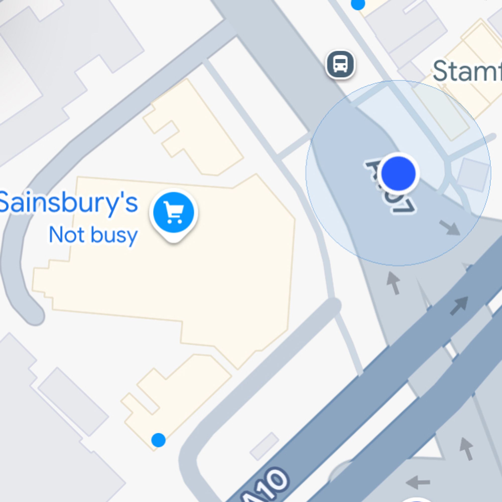 Google maps screenshot of the same Sainsburys showing how it (kind of) addresses the corner.