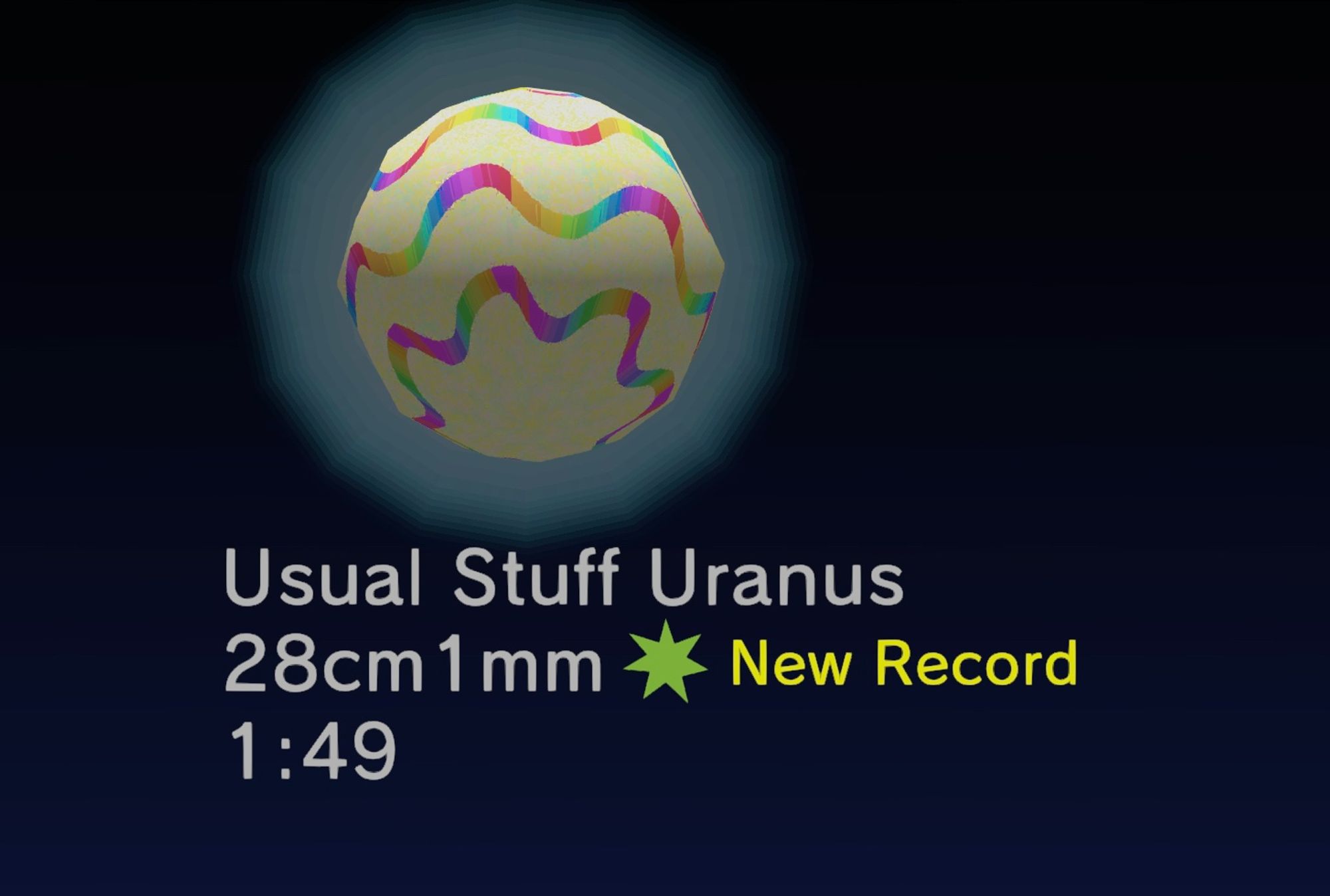 Screenshot from We Heart Katamari that says “Usual Stuff Uranus”