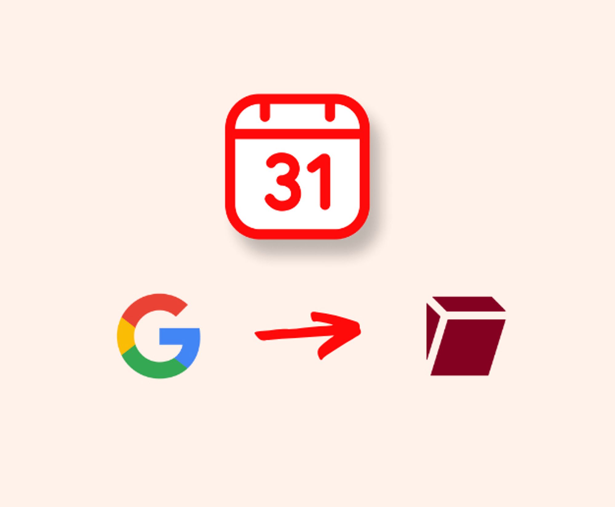 Image of a Tuta calendar icon, and below it is the Gmail logo with an arrow pointing at the Tuta logo.