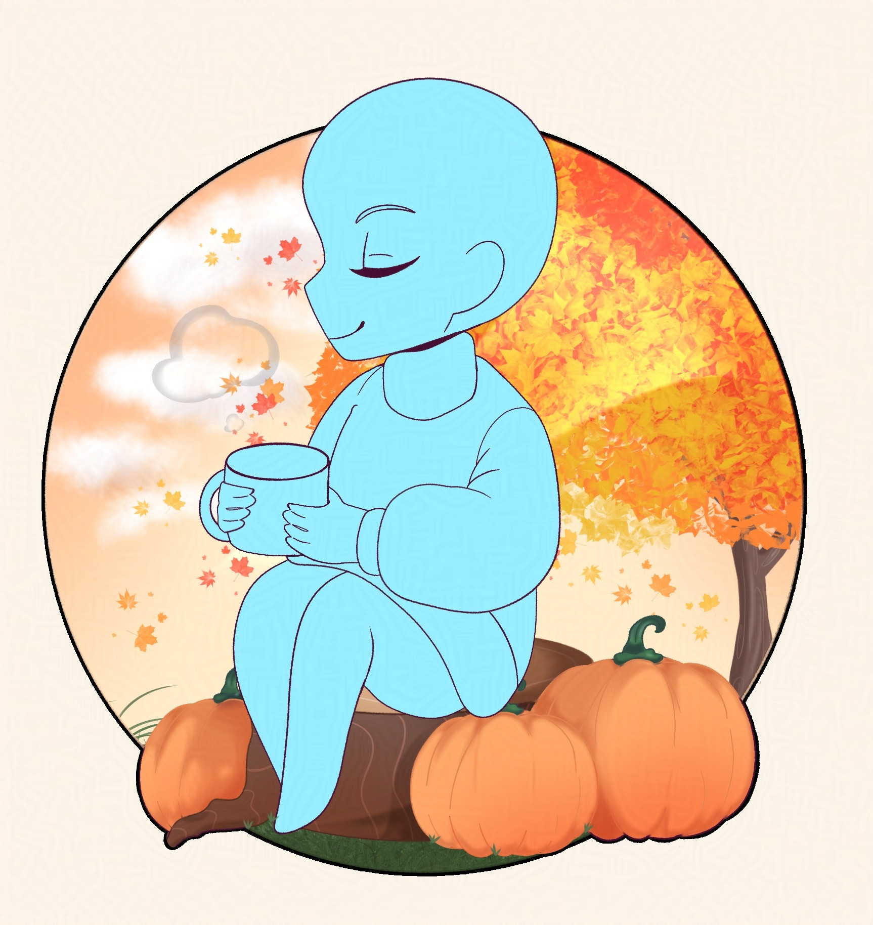 Human base YCH 
Drinking hot drink
Fall colors and pumpkins 