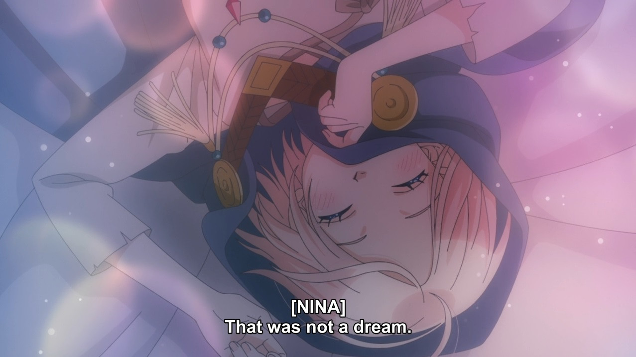 Nina, the main character of Nina the Starry Bride, having collapsed backward on her bed, insists it was not a dream.