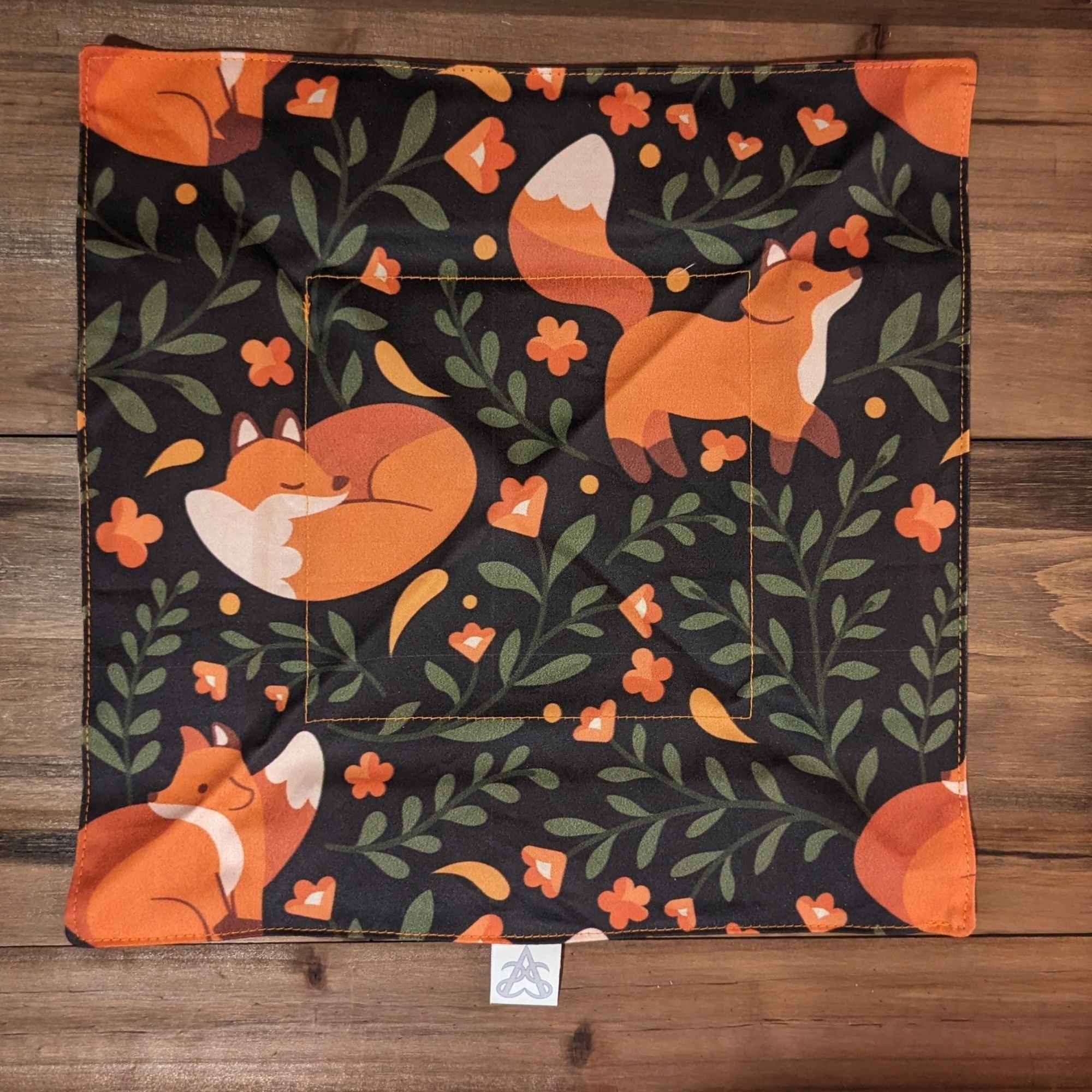 The Cozy Foxes pocket tray laid flat to show the fox design.