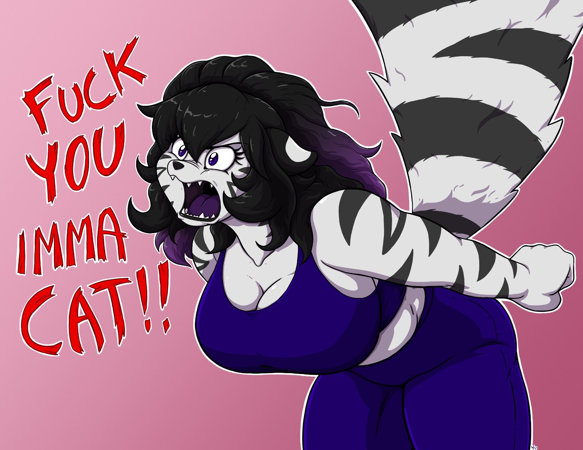 OC anthro tigress Queenie shouting, "Fuck You Imma Cat!!"