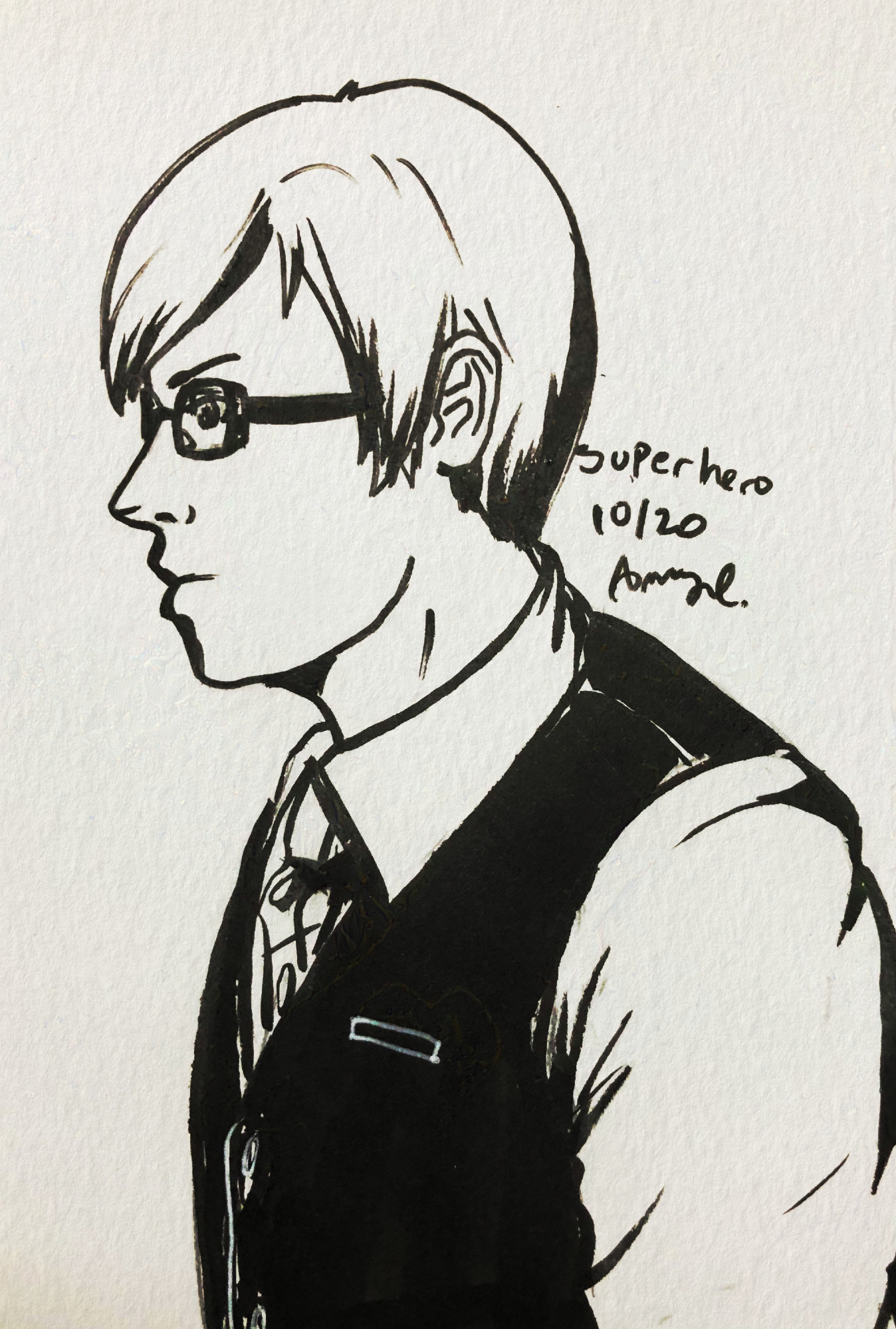 Ink on paper. Teenage Ignis Scientia in profile