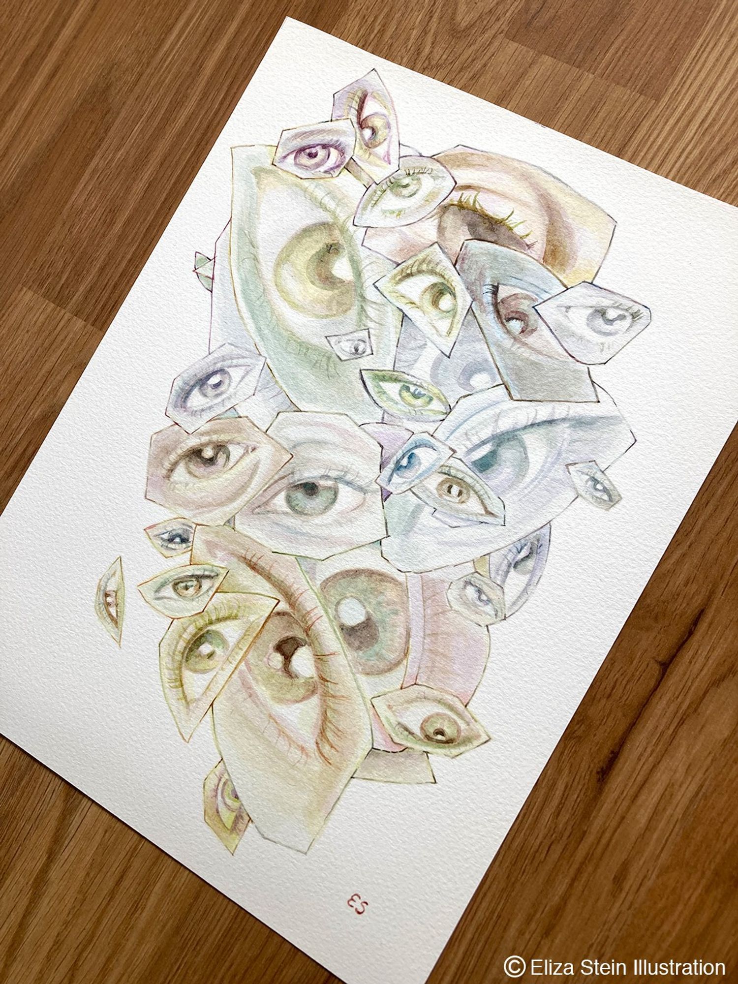 Pile of realistic eyes in pastel colors