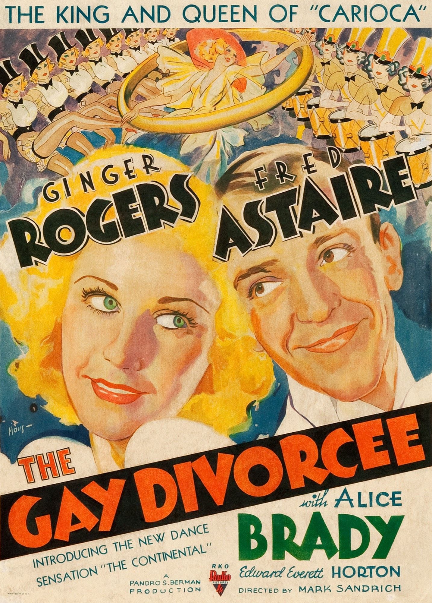 The poster for The Gay Divorcee with big portraits of Ginger Rogers and Fred Astaire’s faces