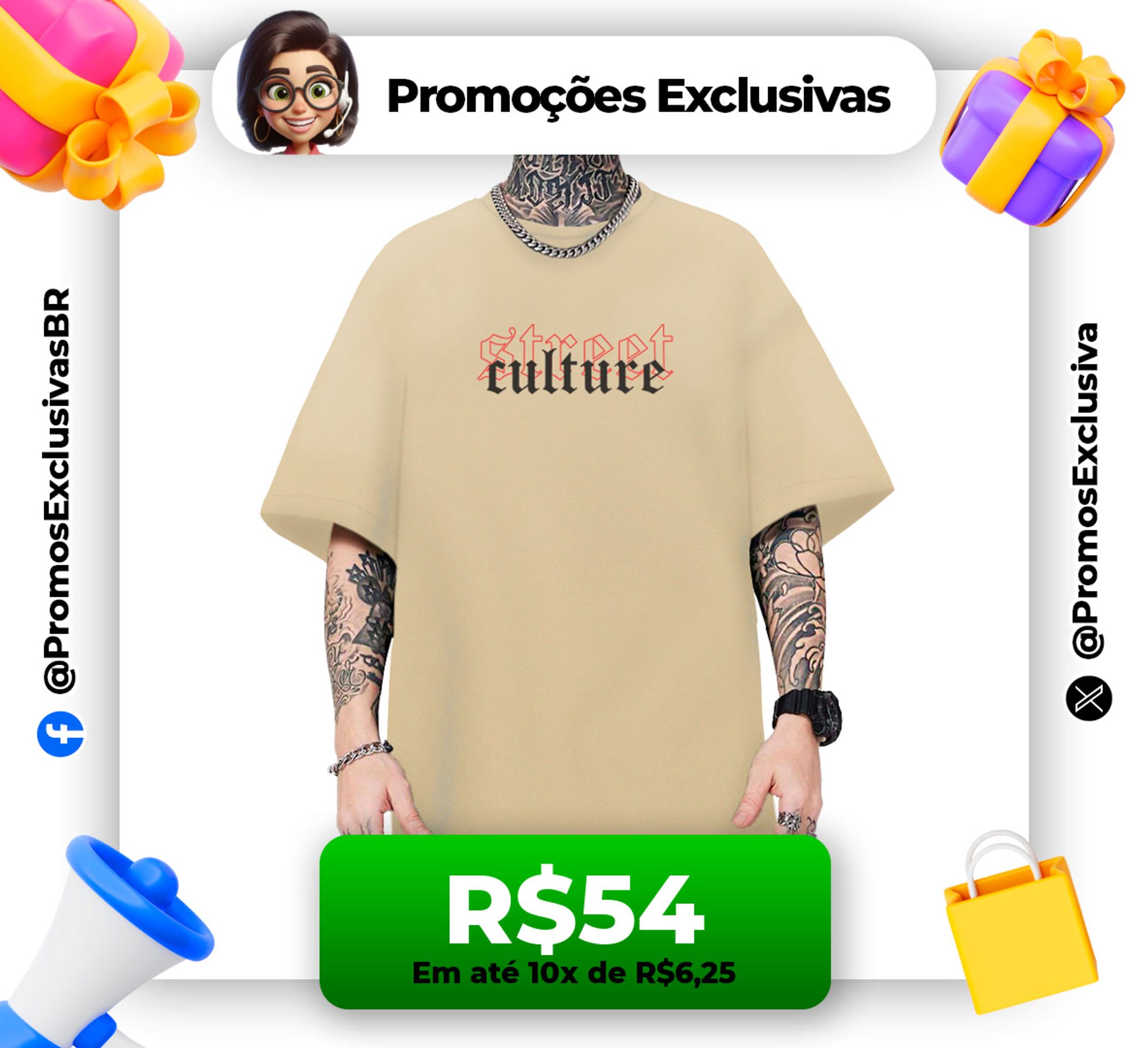 Camiseta Masculina Oversized Streetwear de Algodão 322 - Street Culture