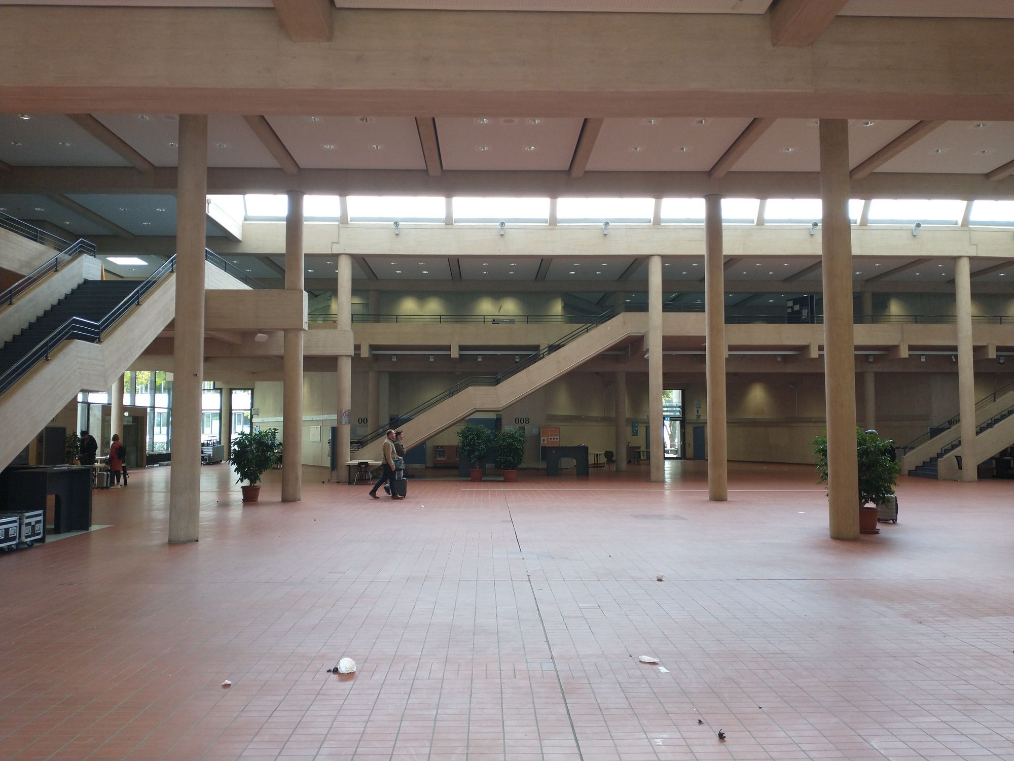 An empty university building in  typical late 70s functionalist architecture. 