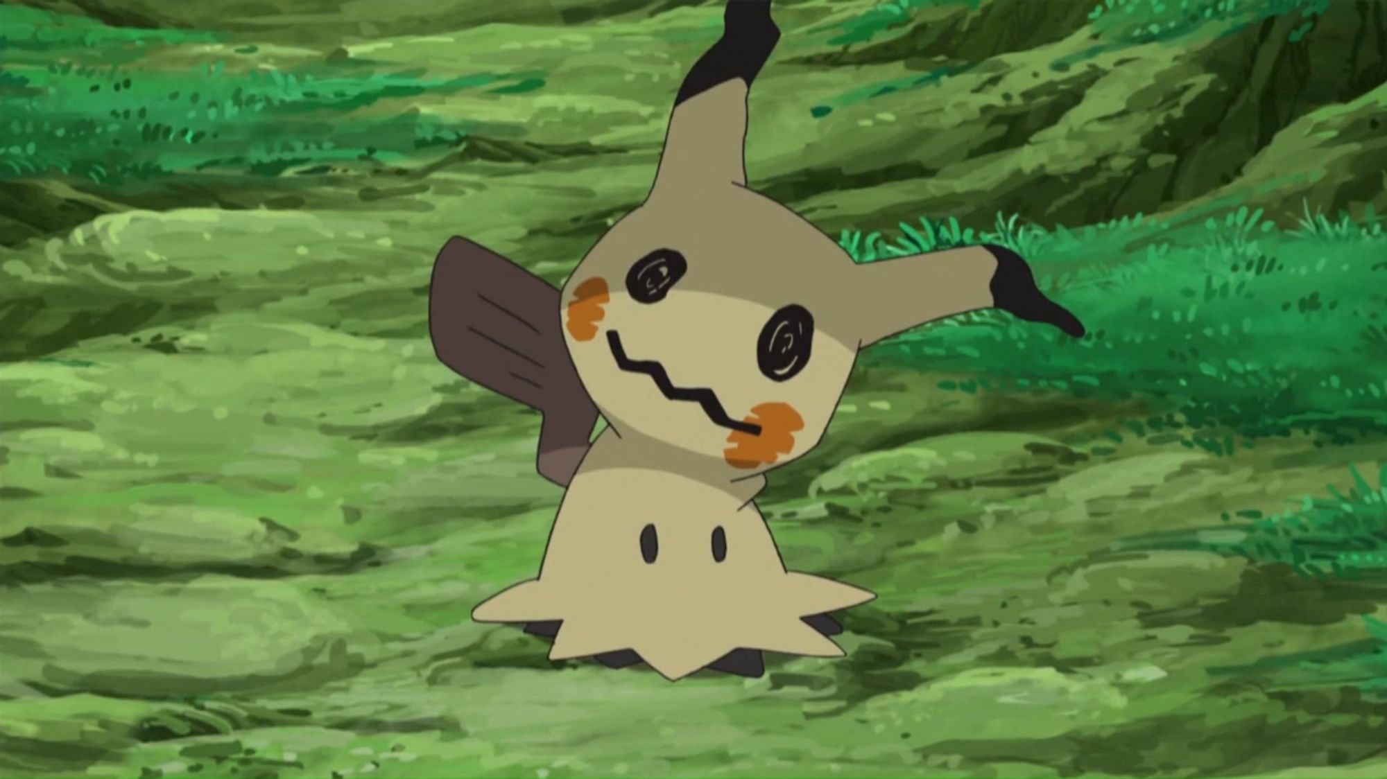 A Picture Of The Best Pokemon, Mimikyu, In A Forest Clearing.