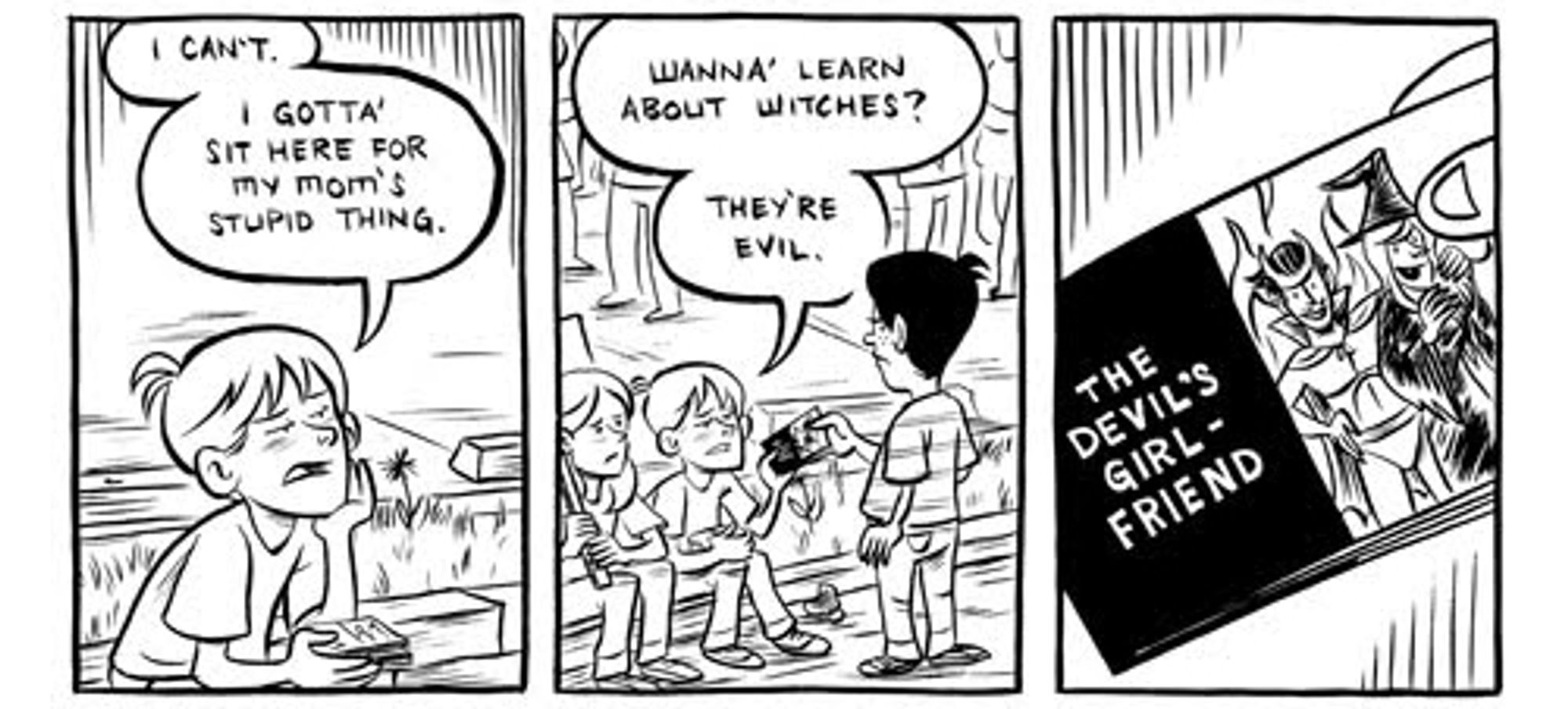 three panels from the book AMERICUS by MK Reed and Jonathan Hill .