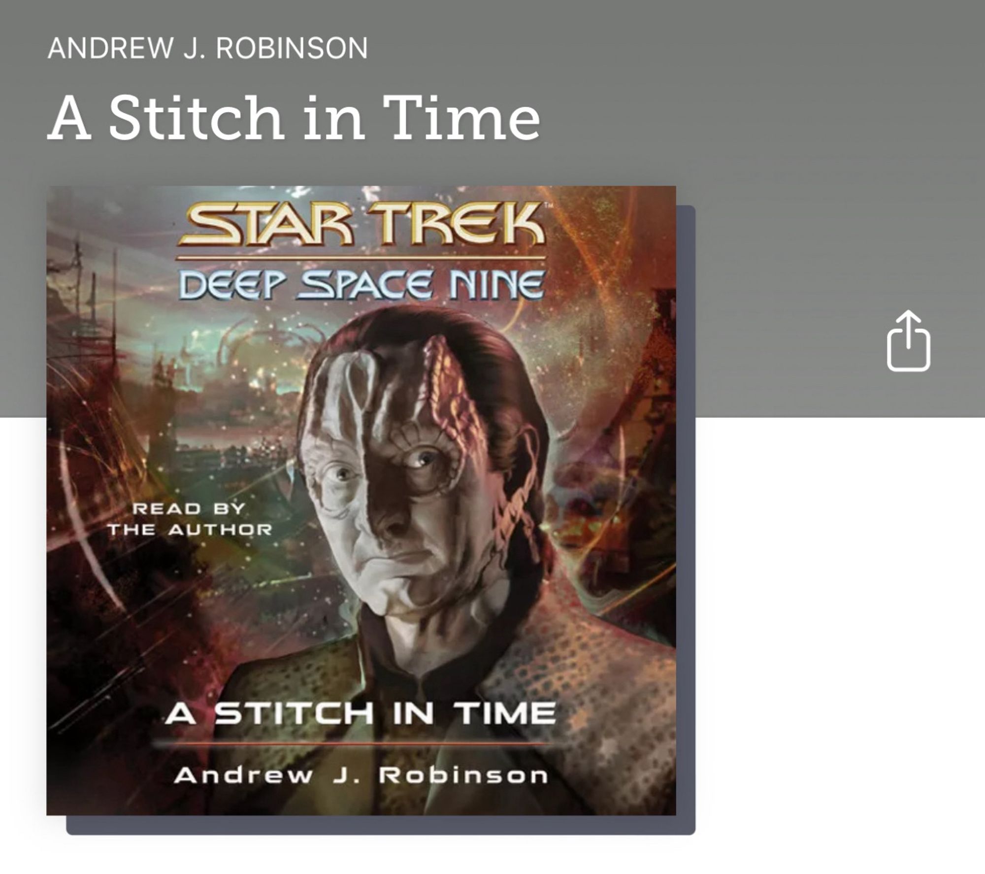 screencap of libby entry for audiobook of classic star trek novel “a stitch in time” written and read by andrew j robinson