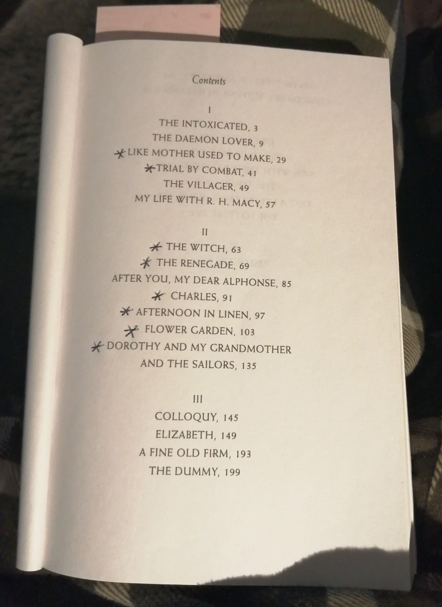 Contents page of 'The Lottery and Other Stories'