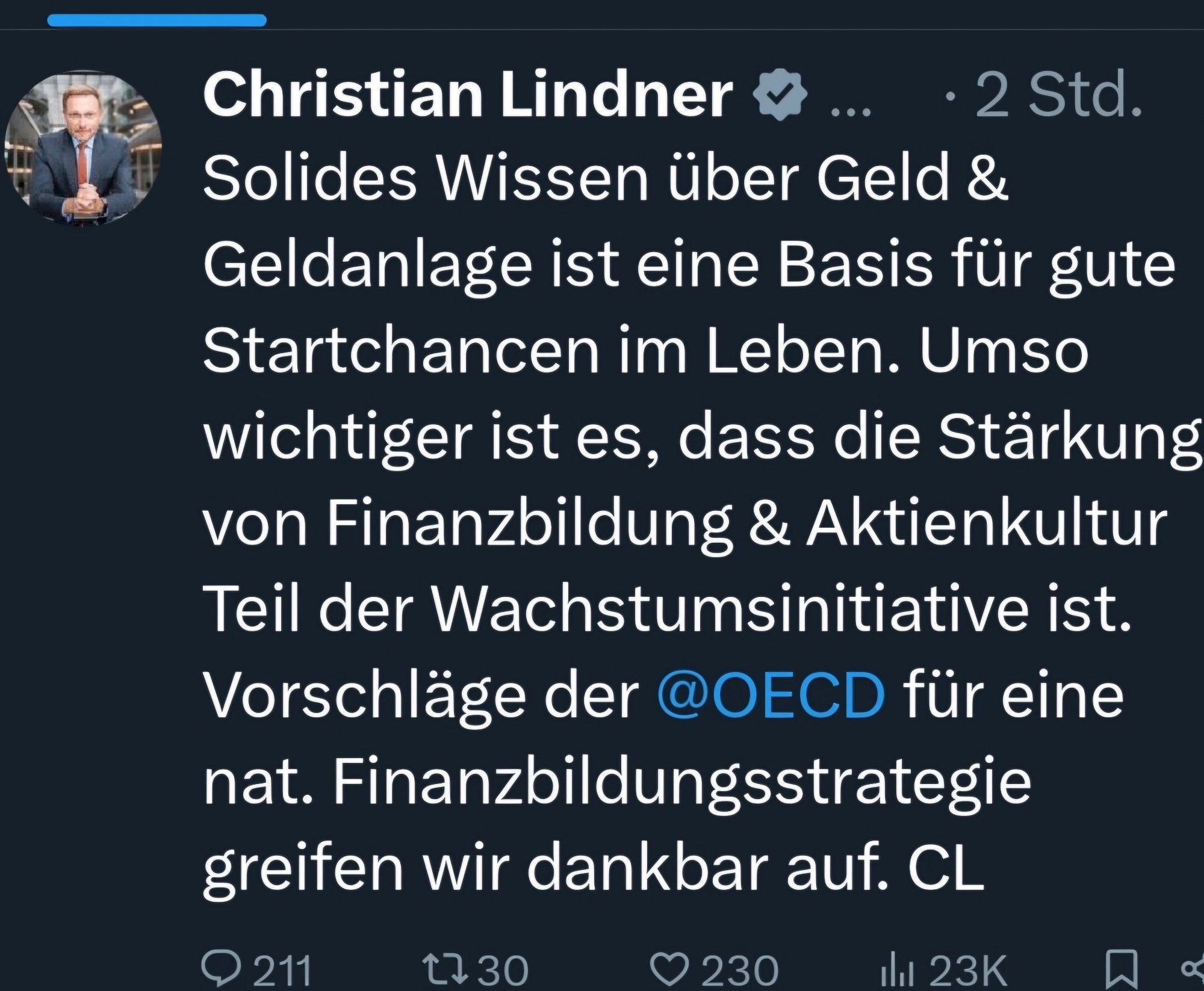 Solides Wissen über Geld & Geldanlage ist eine Basis für gute Startchancen im Leben. Umso wichtiger ist es, dass die Stärkung von Finanzbildung & Aktienkultur Teil der Wachstumsinitiative ist. Vorschläge der @OECD für eine nat. Finanzbildungsstrategie greifen wir dankbar auf. CL