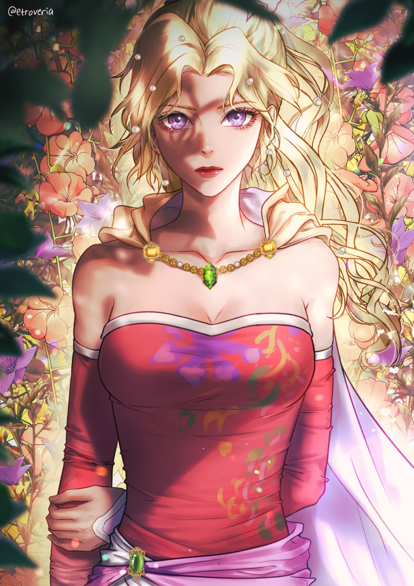 Drawing of Terra from Final Fantasy VI surrounded by plants and dramatic lighting.