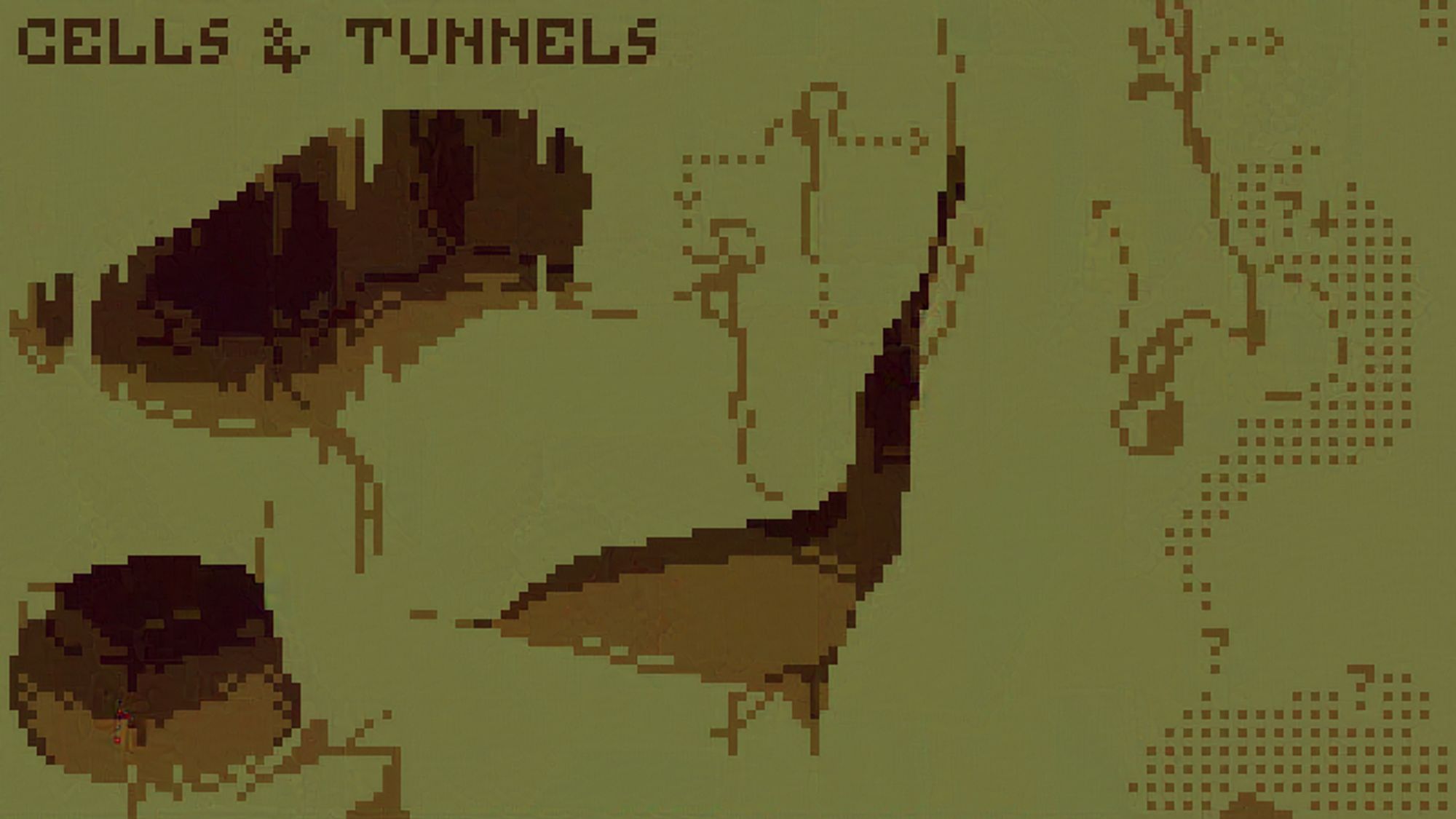 CELLS & TUNNELS

Sketches of a uneven and cramped cave spaces, cracks and tunnes. A map of another cave system.