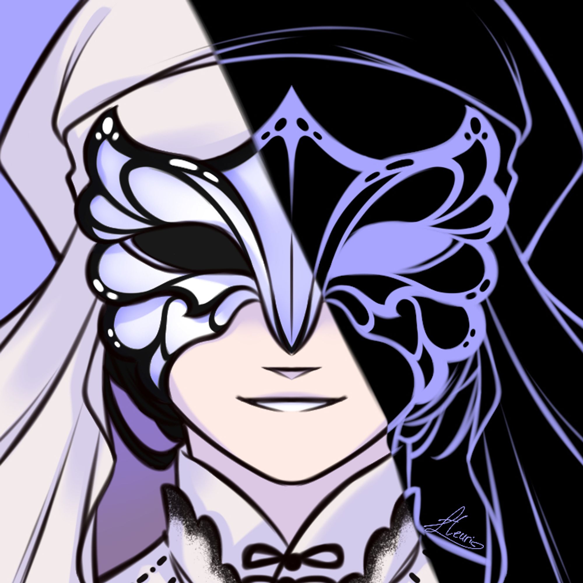 The same headshot icon for Pierris, except part of their face is obscured by a diagonal black shadow. The shadowed part contains light blue lineart.