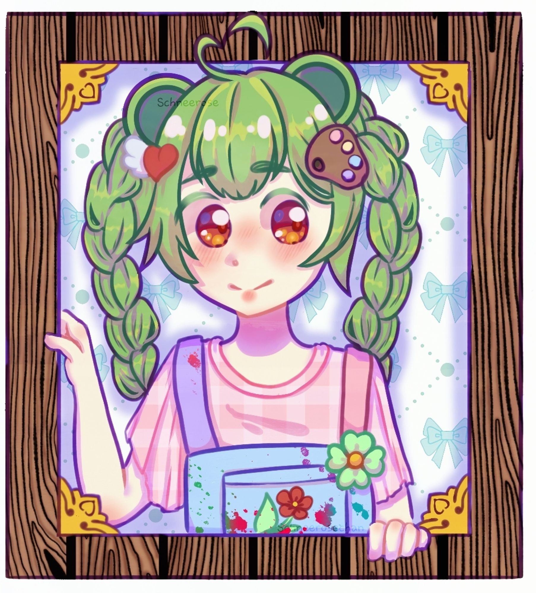 Drawing of a greenhaired girl in animenstyle