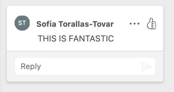 Screenshot of MS comment that reads this is fantastic in all caps.