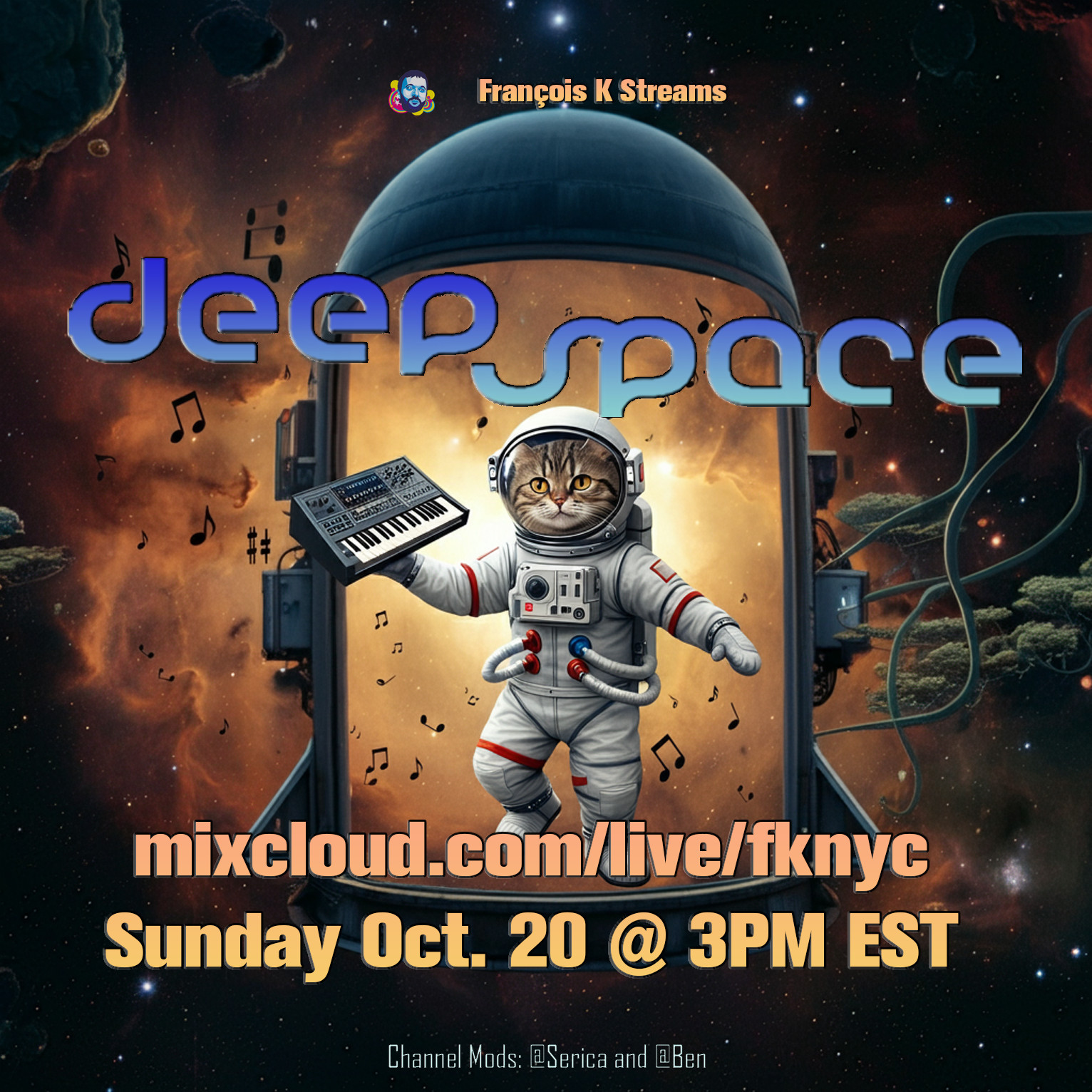 Deep Space flyer for stream on Oct. 20 on mixcloud.com/fknyc