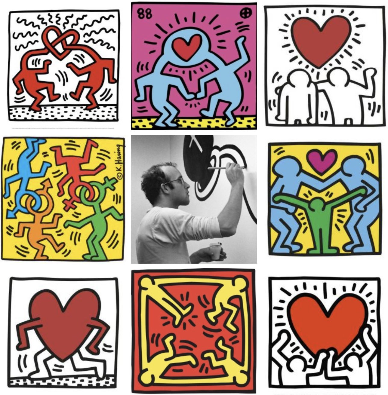 panel of keith haring artwork about love