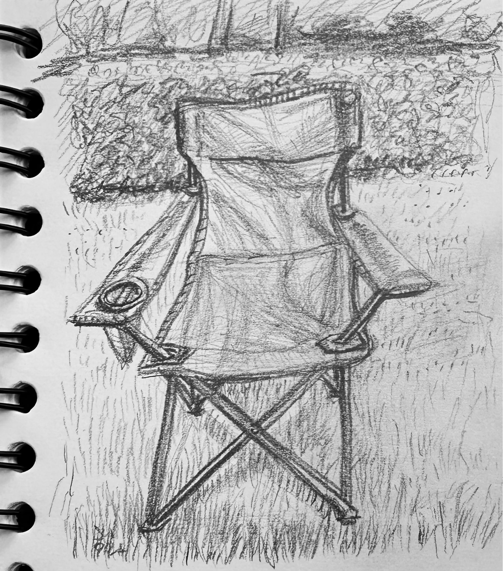 A quick pencil sketch of a folding camp chair