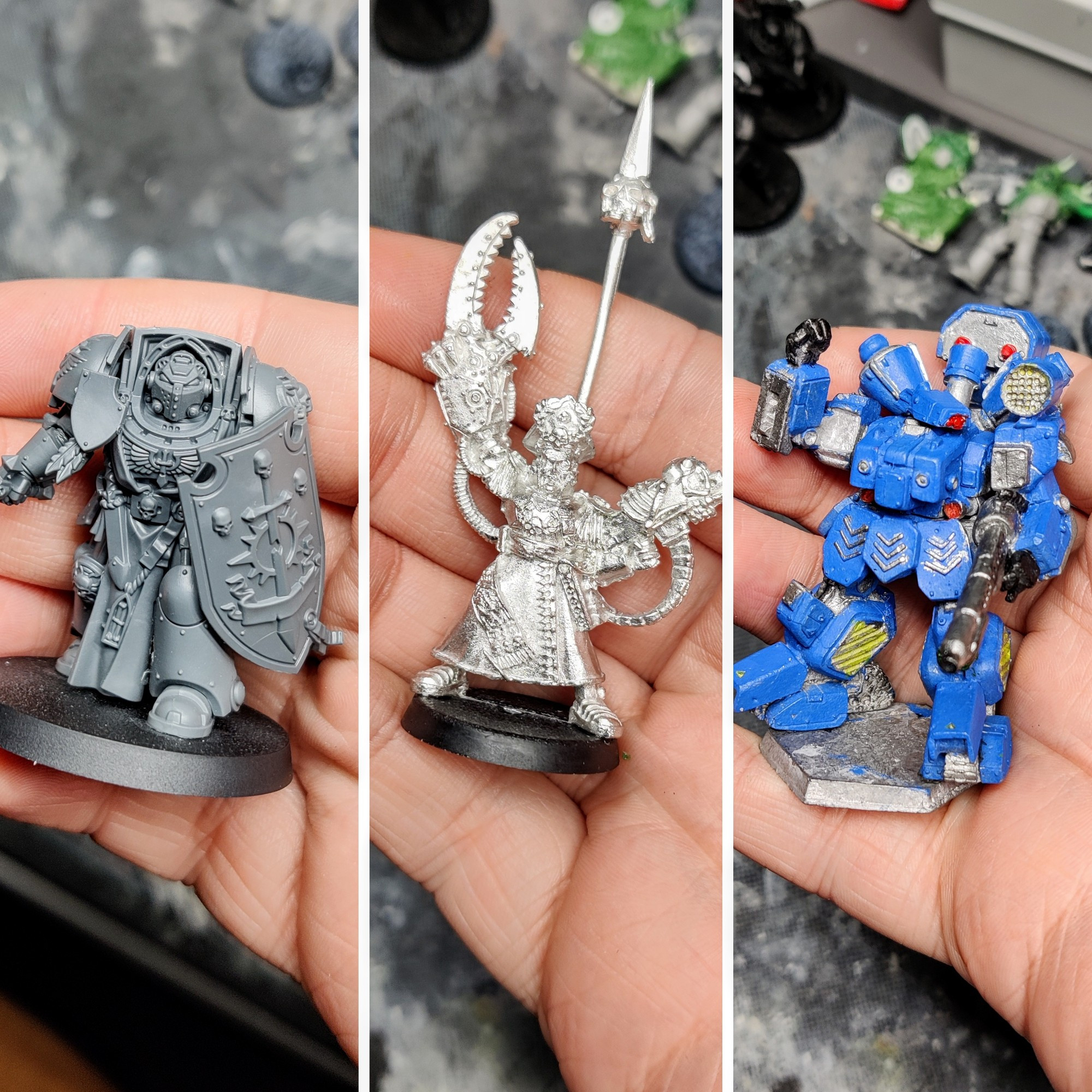 Left - Dark Angels Terminator Miniature of the Month 
Middle - The original metal Commissar Yarrick 
Right - A somewhat mysterious eBay Battletech (or related) find 