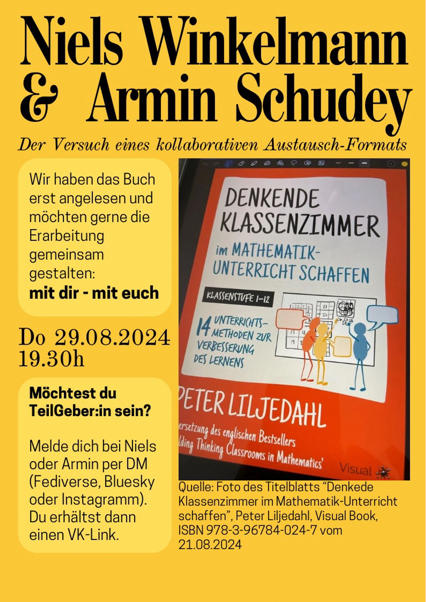 Einladungsflyer zu einer VK zu „Denkende Klassenzimmer im Mathematikunterricht schaffen“ am Do 29.09.24