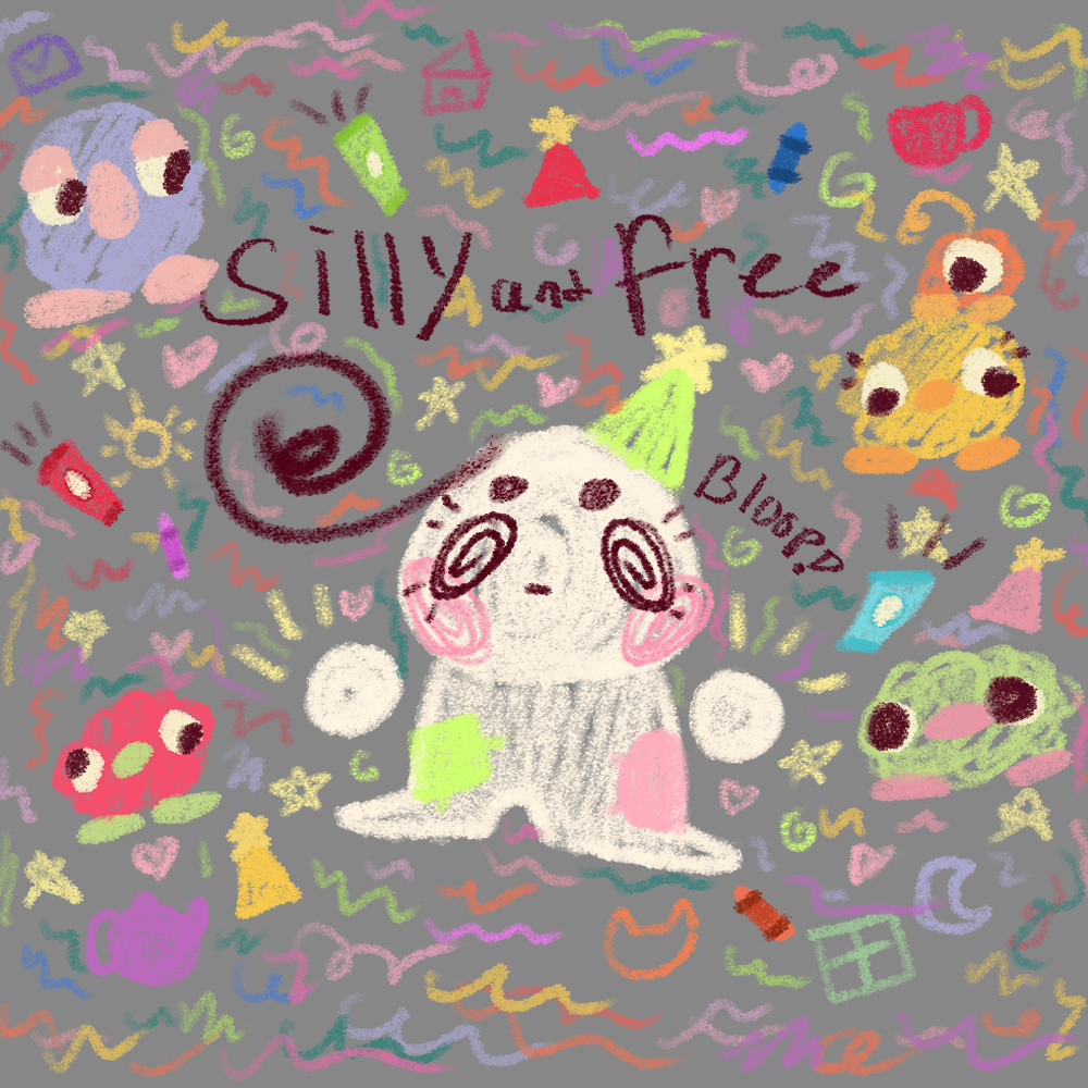 silly little guys surrounded with colorful doodles and scribbles