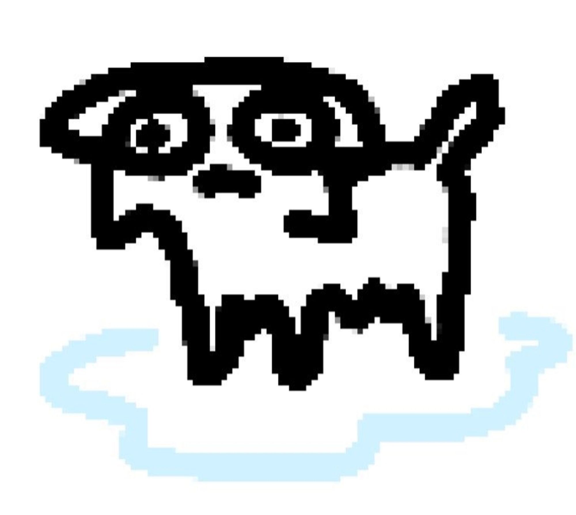 Zoomed in pixelated doodle drawing of a wet cat on a puddle