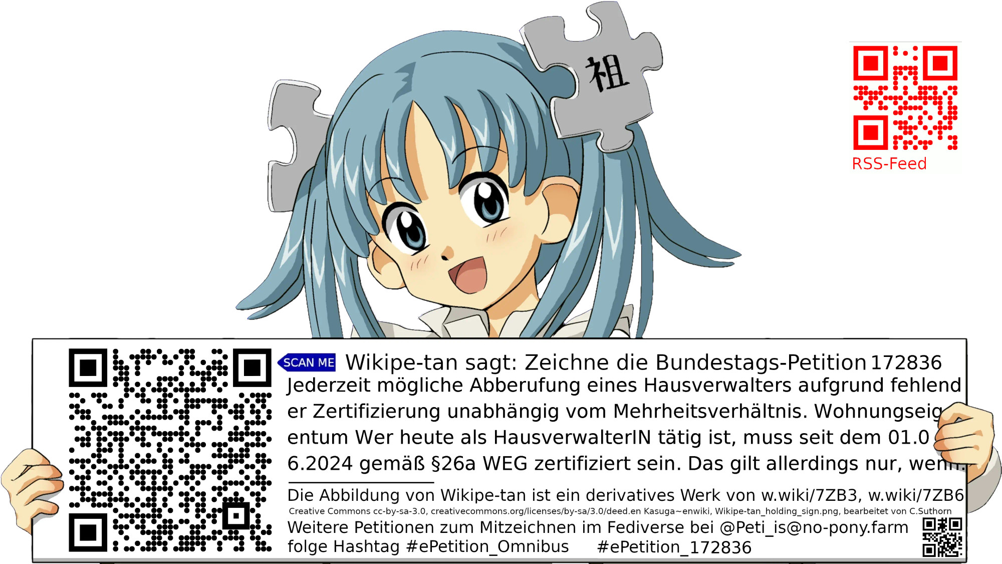 Sharepic zur Petition 172836 für Toots, Posts, Chats, Poster, Banner, Flyer, T-Shirts, Tassen mit QR-Code, der direkt zur Mitzeichnen-Seite des Bundestags oder dem Login der Bundestags-Petitionsseite führt