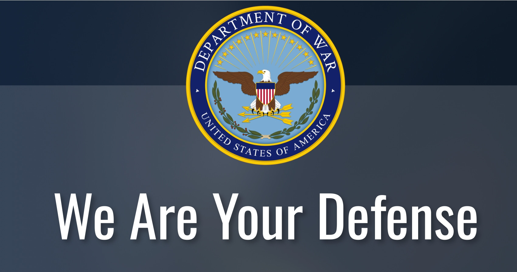 screen cap from new "war.gov" website. A new seal that says "Department of War", plus the headline "We Are Your Defense"