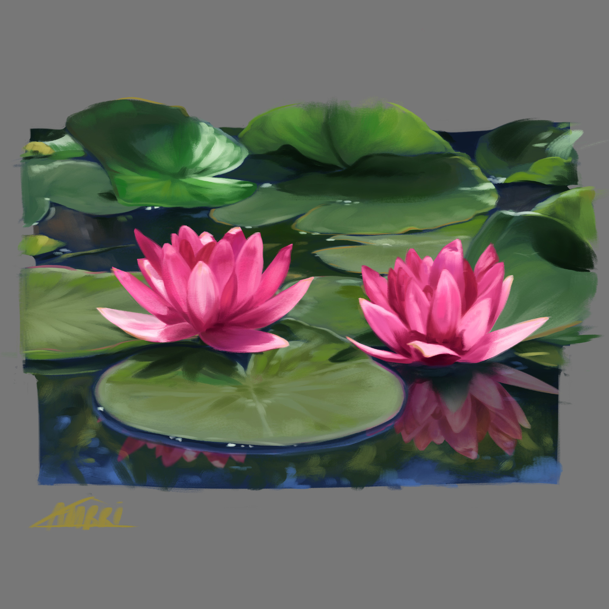 Painted water lilies.