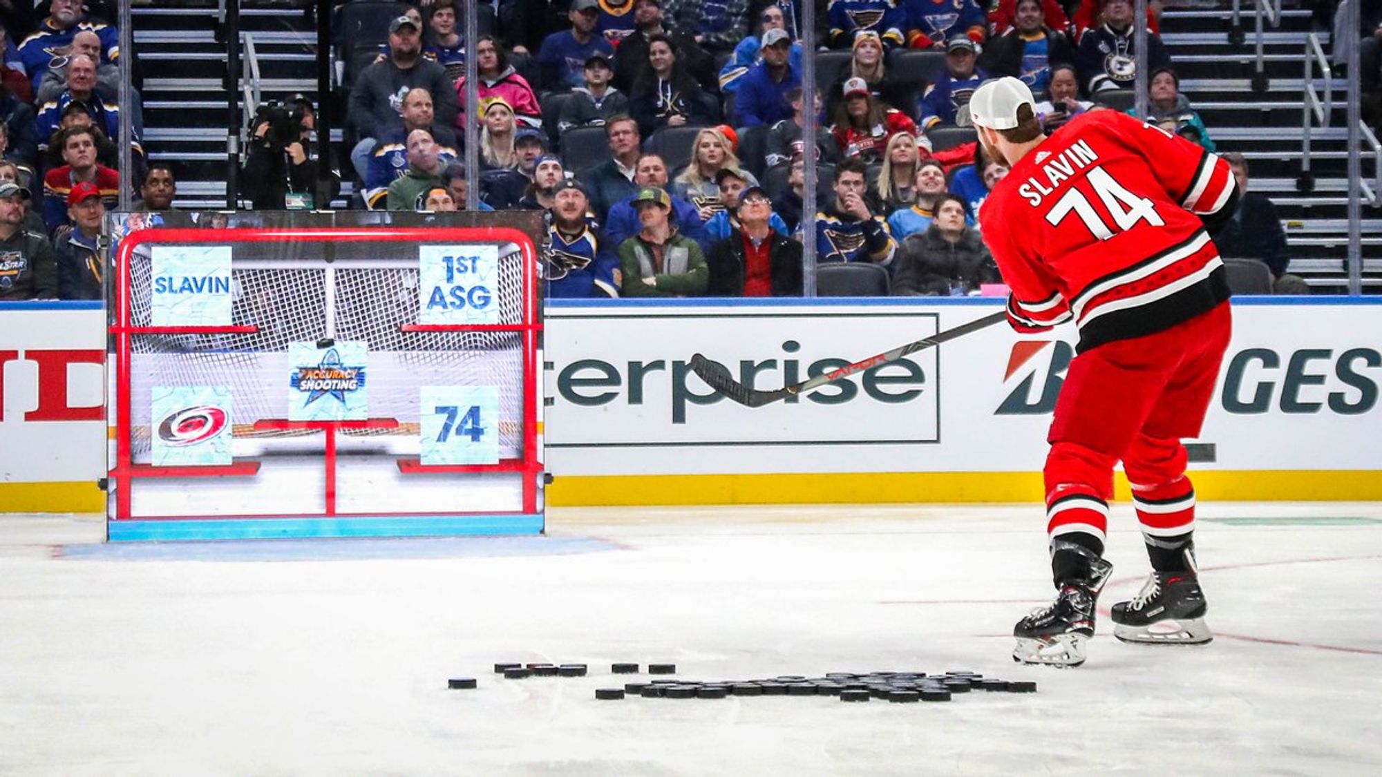 Photo of Slavin during the accuracy shooting competition at NHL All-Star