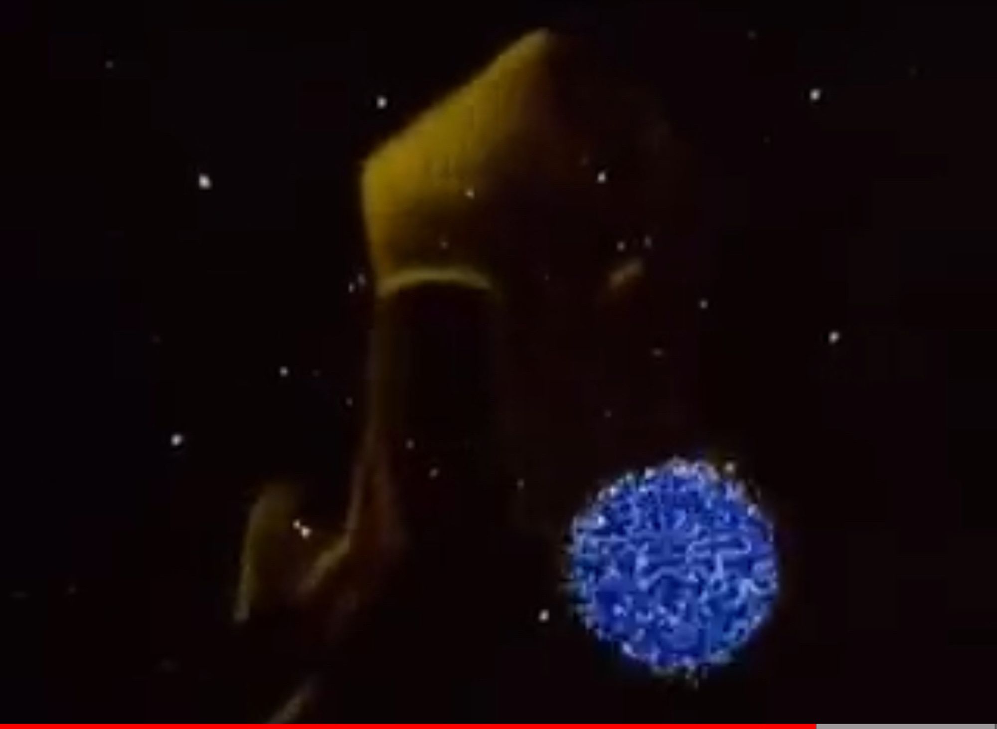 Opening titles of Sapphire and Steel. Weird hazy space helmet thing shoots out elemental fireballs.