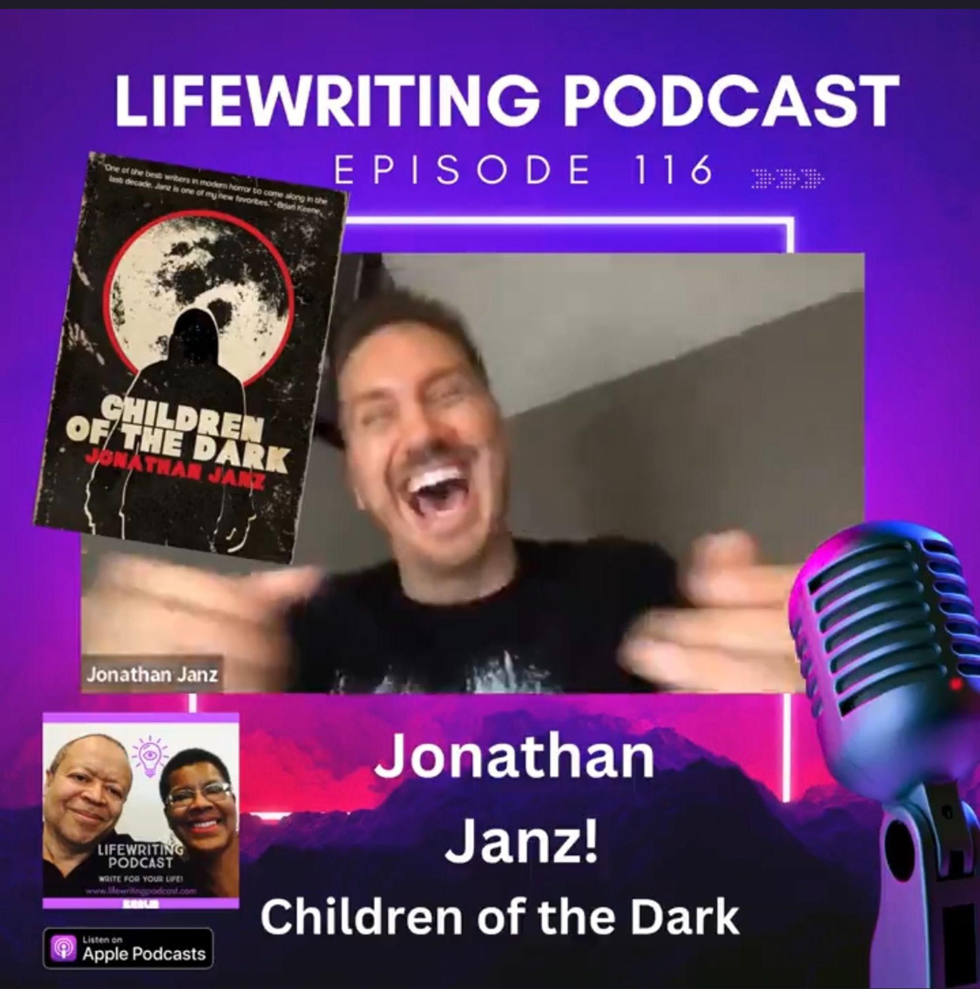 Photo of Jonathan Janz from the podcast...and his book cover!