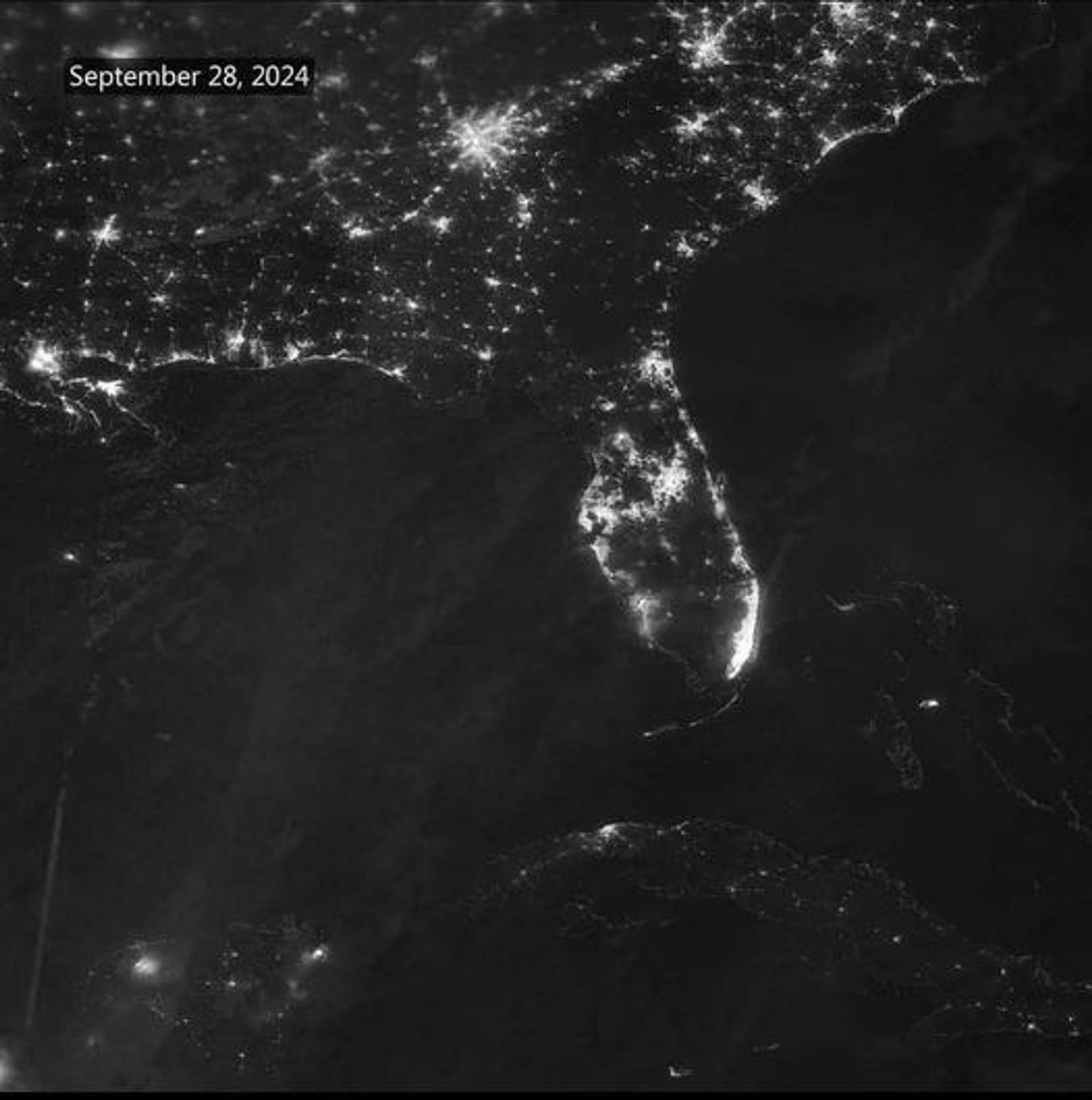 Satellite night sky city lights picture of the Southeast.