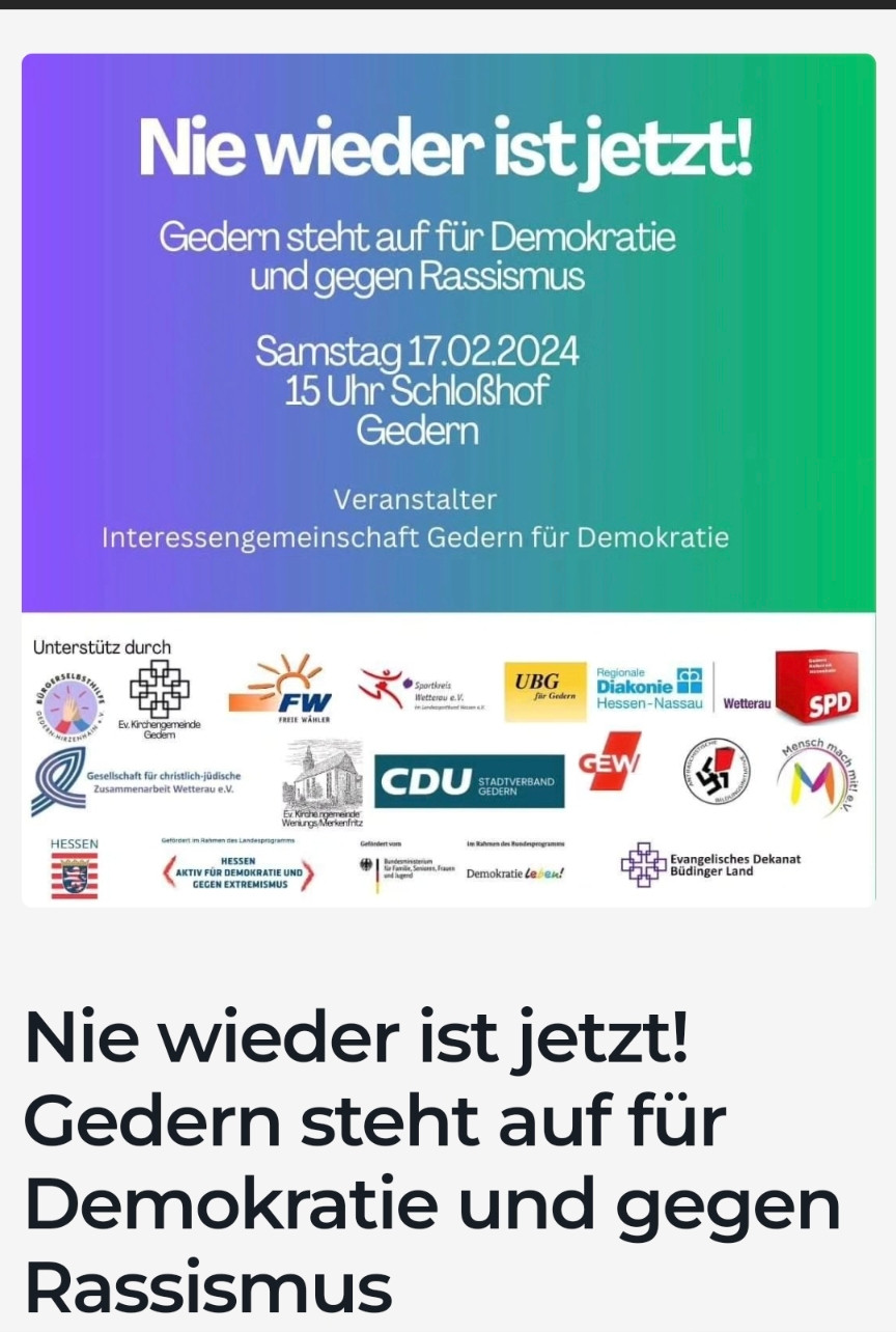 Demo gegen Rechts in Gedern am 17.02.24 um 15Uhr , Schlosshof