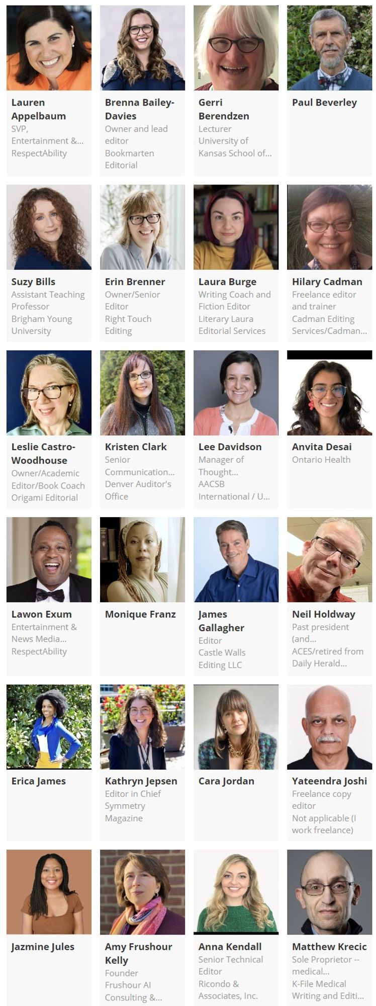 Images of just some of the many editor types who will speak and present at ACES VCON24, the third annual virtual conference of ACES: The Society for Editing, which will run September 25 through 27.