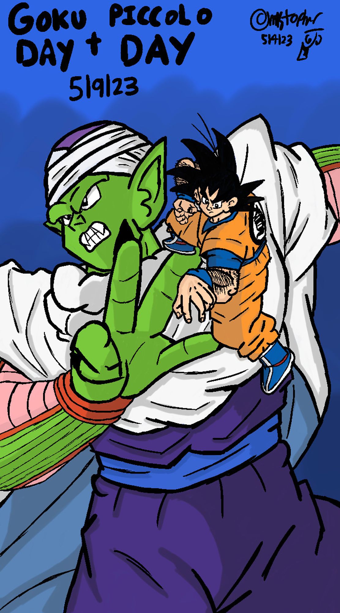 Goku vs. Piccolo; redraw of Dragon Ball Vol. 16 cover (also for drew this for both Goku and Piccolo Day; 5/9/23)