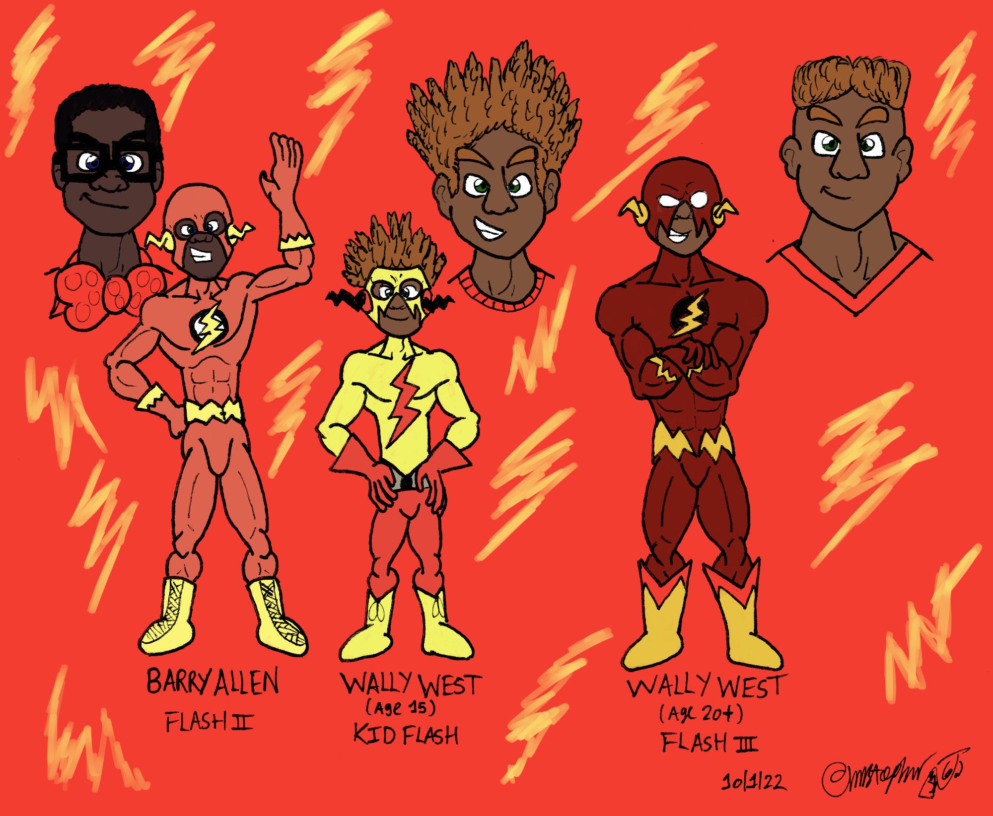 Blacktober 2022: The Flash.

Left-to-Right: Barry Allen, the second Flash and Wally West as his sidekick Kid Flash. Finally, there's an older Wally as the third Flash.