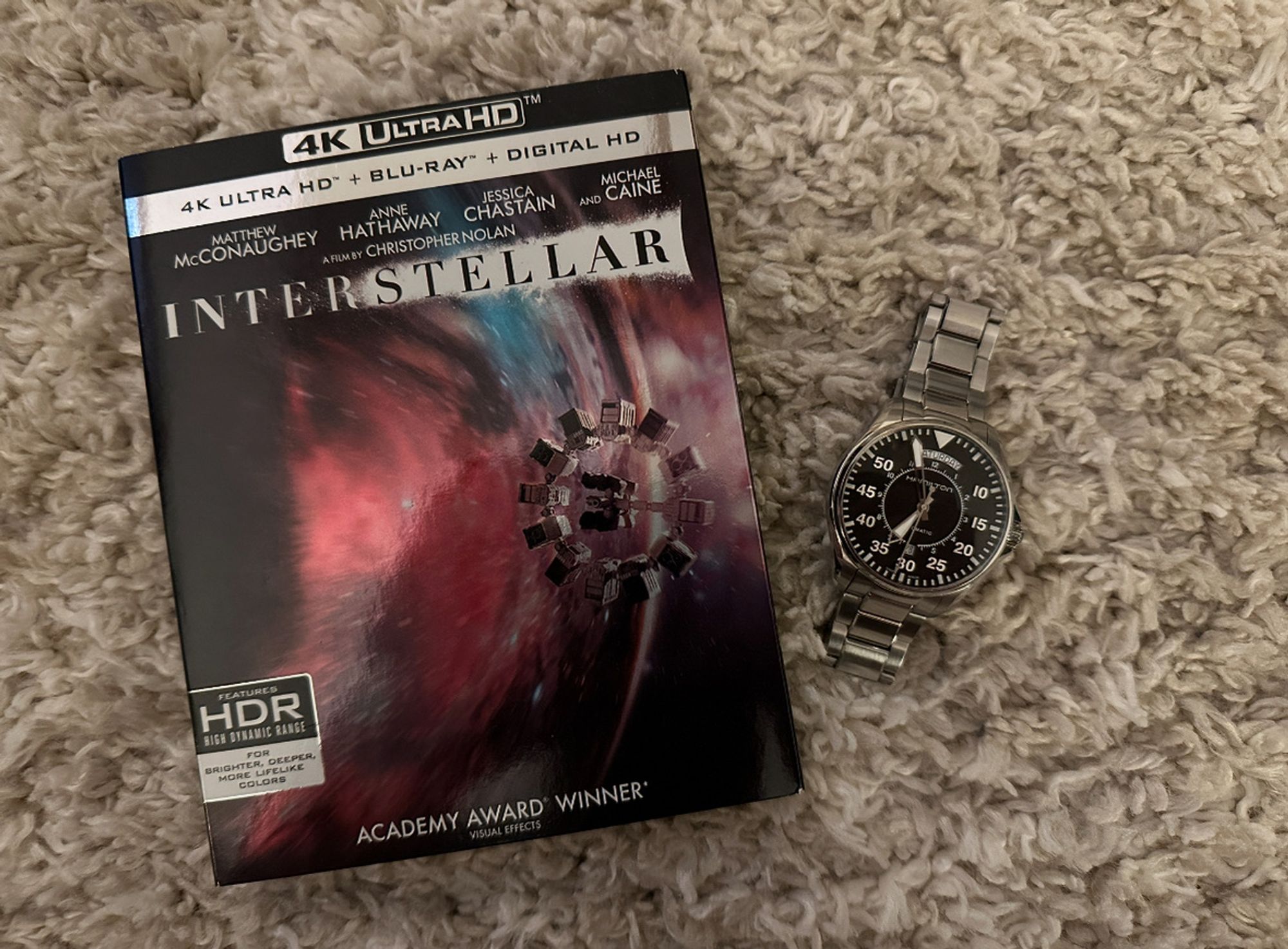 4K UHD Blu-ray of Interstellar and my Hamilton Khaki Aviator.