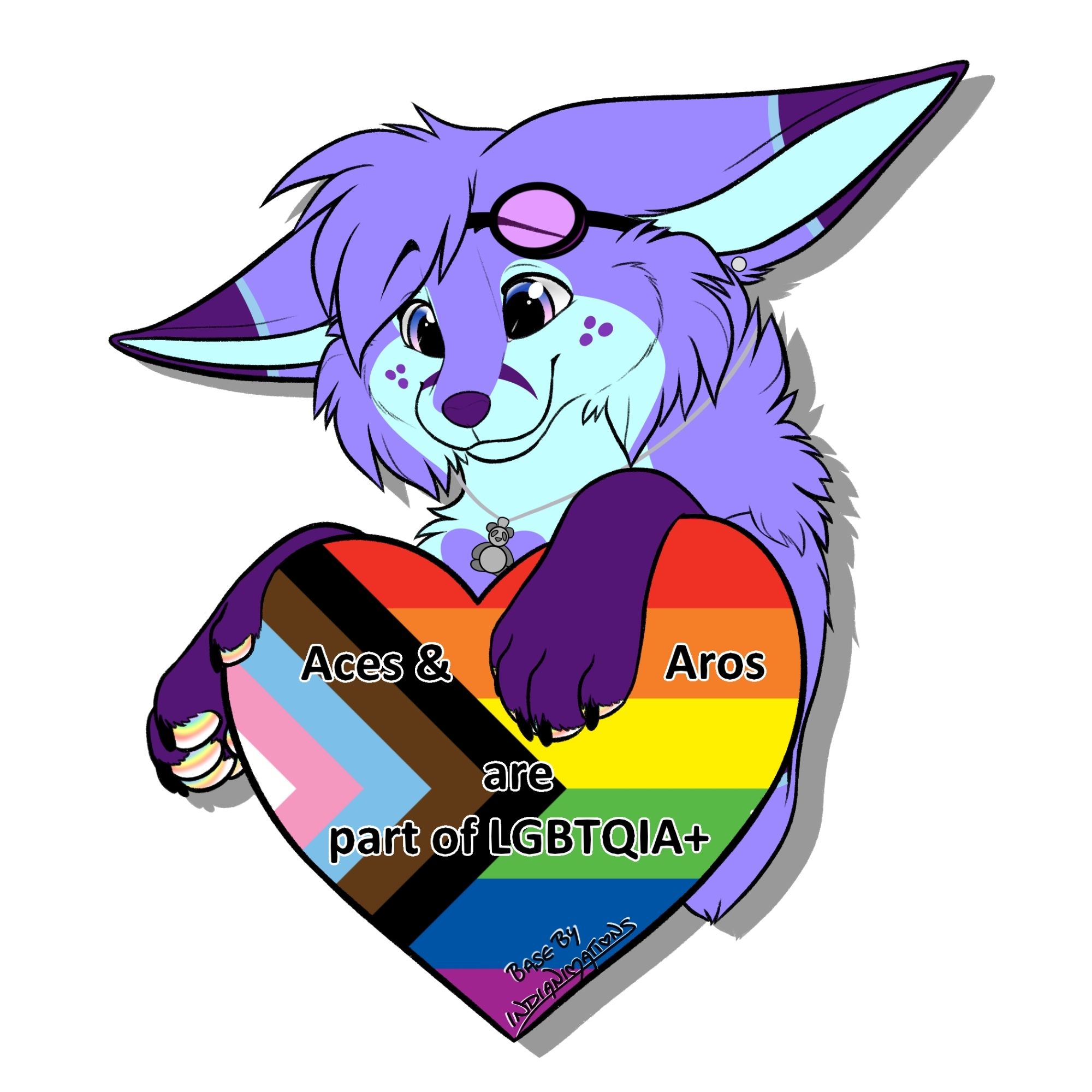 Amethyst holding a heart with the pride progress flag and text that says "aces & aros are part of LGBTQIA+"