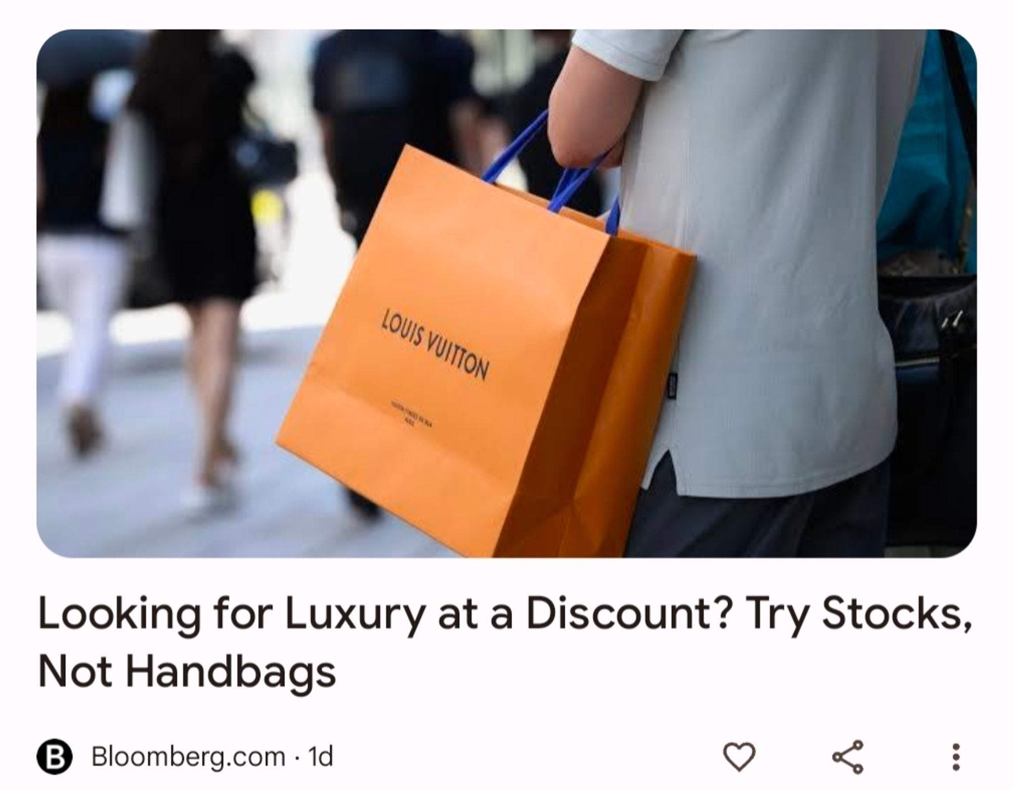 Bloomberg article: looking for luxury at a discount? Try stocks, not handbags