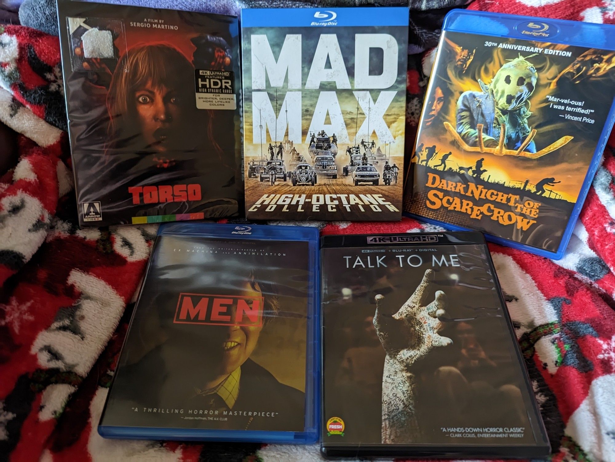 Torso and Talk to Me on 4k, Dark Night of the Scarecrow and Max Max High-octane collection on Blu-ray