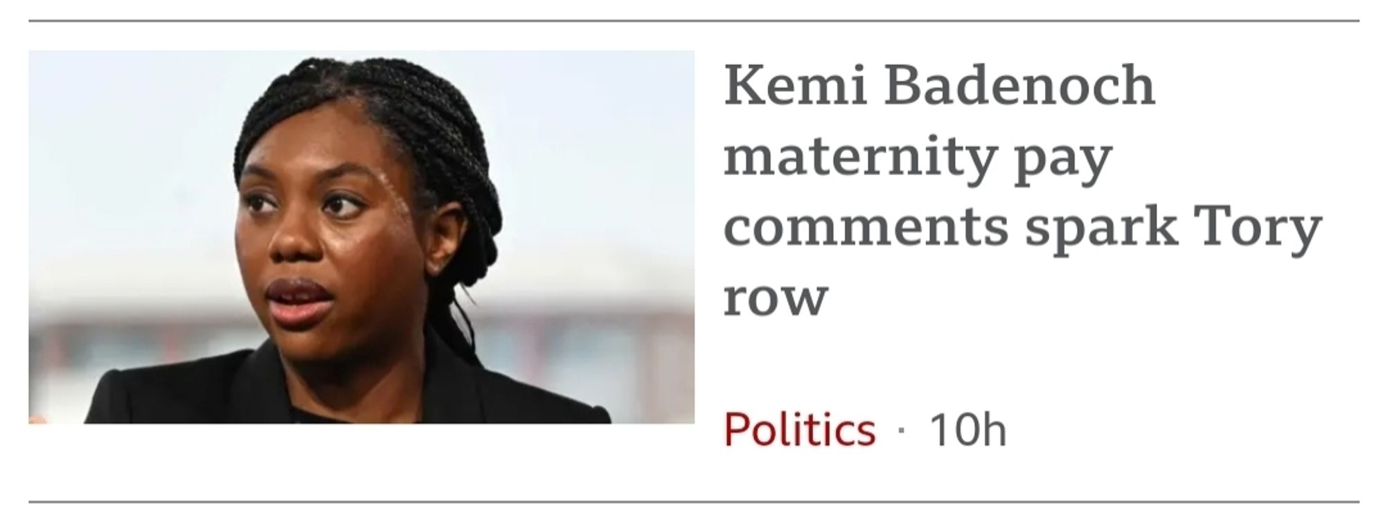 Beeb headline: Kemi Badenoch maternity pay comments spark Tory row